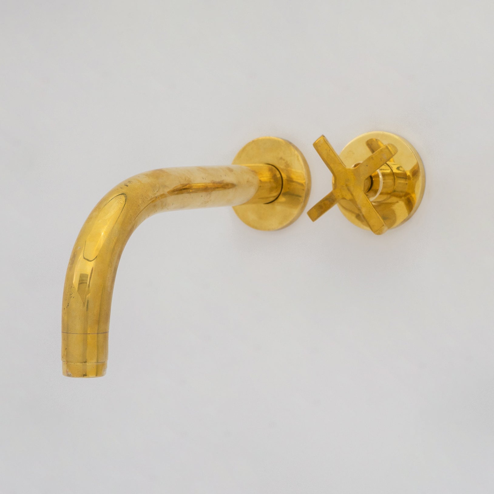 Solid Brass Wall Mount Cold Bathroom Faucet, Unlacquered Brass Bath Tap For Cold Water Only