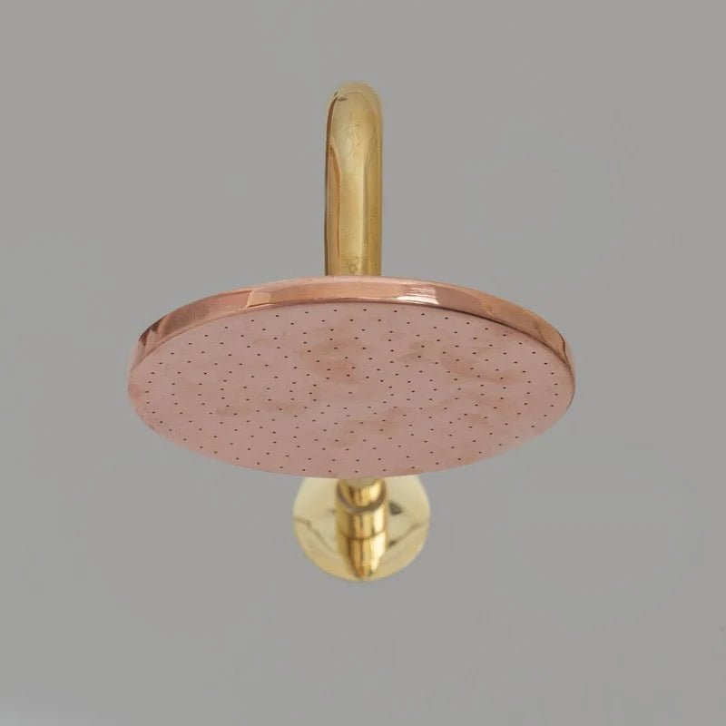 Solid Copper Rain Shower Head, Flat Round Handcrafted Vintage Showerhead, Works Outdoor alternate view 2