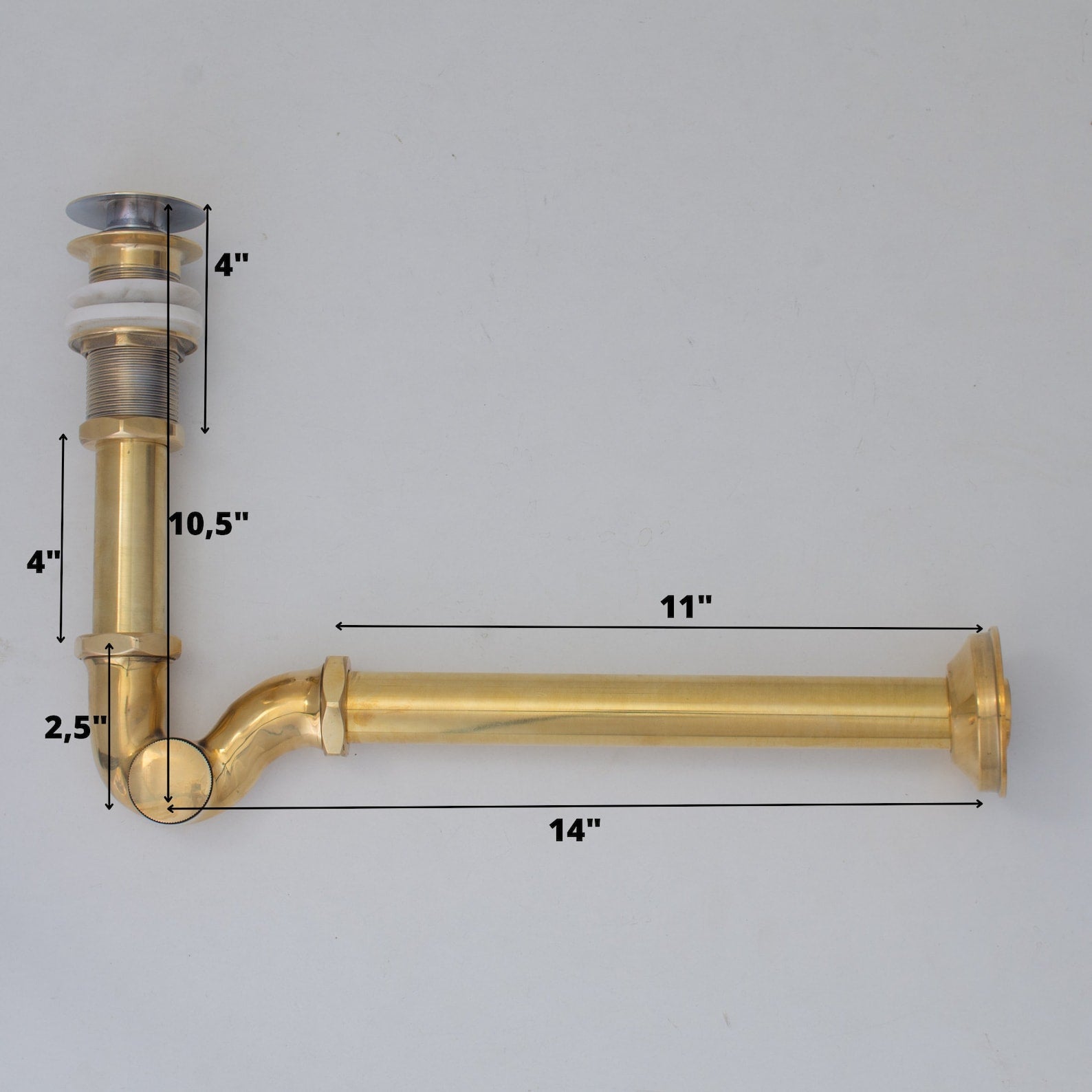 Solid Unlacquered Brass P-trap and Sink Stopper, Push Up Button, Pop Up Drain, Brass Water Trap alternate view 10