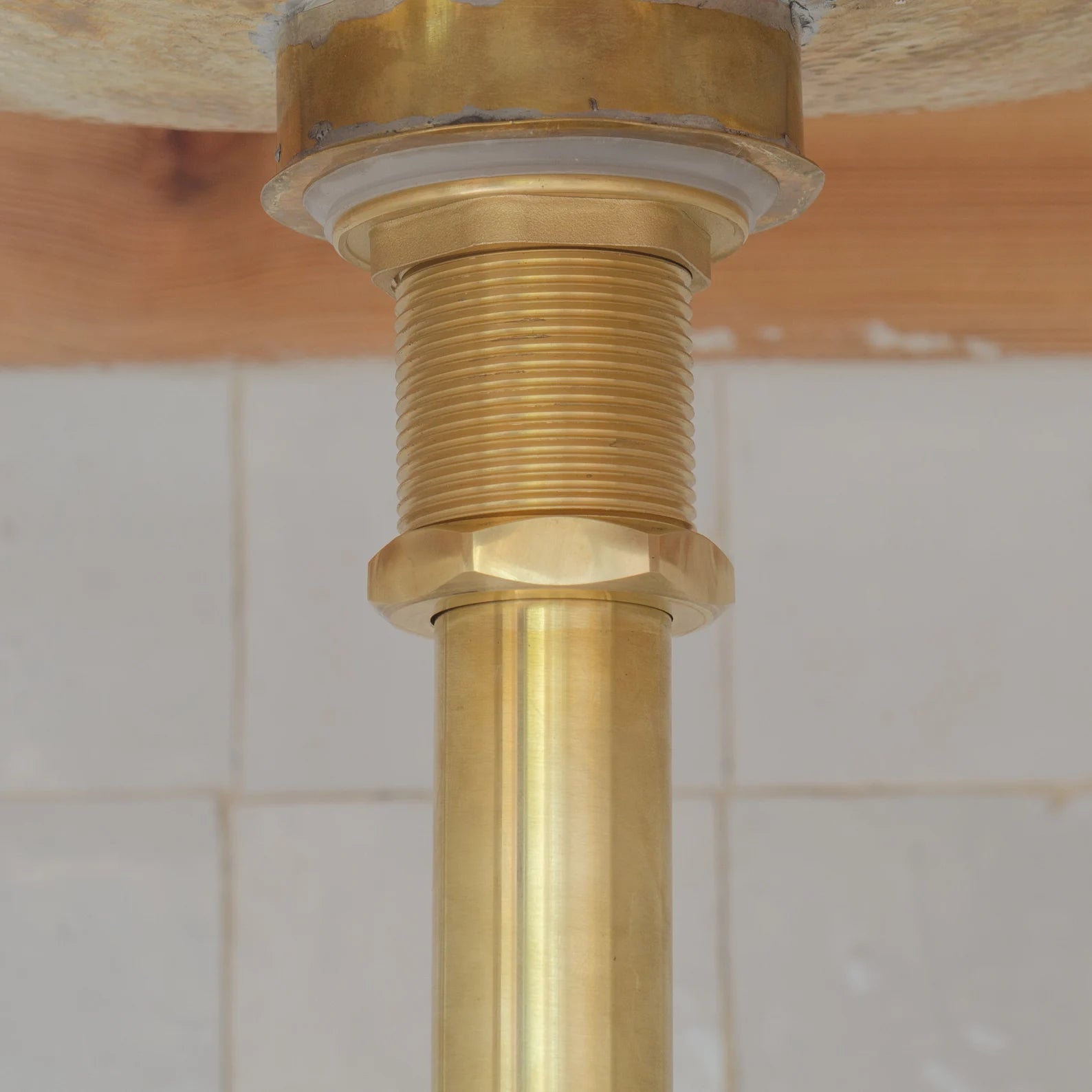 Solid Unlacquered Brass P-trap and Sink Stopper, Push Up Button, Pop Up Drain, Brass Water Trap alternate view 3