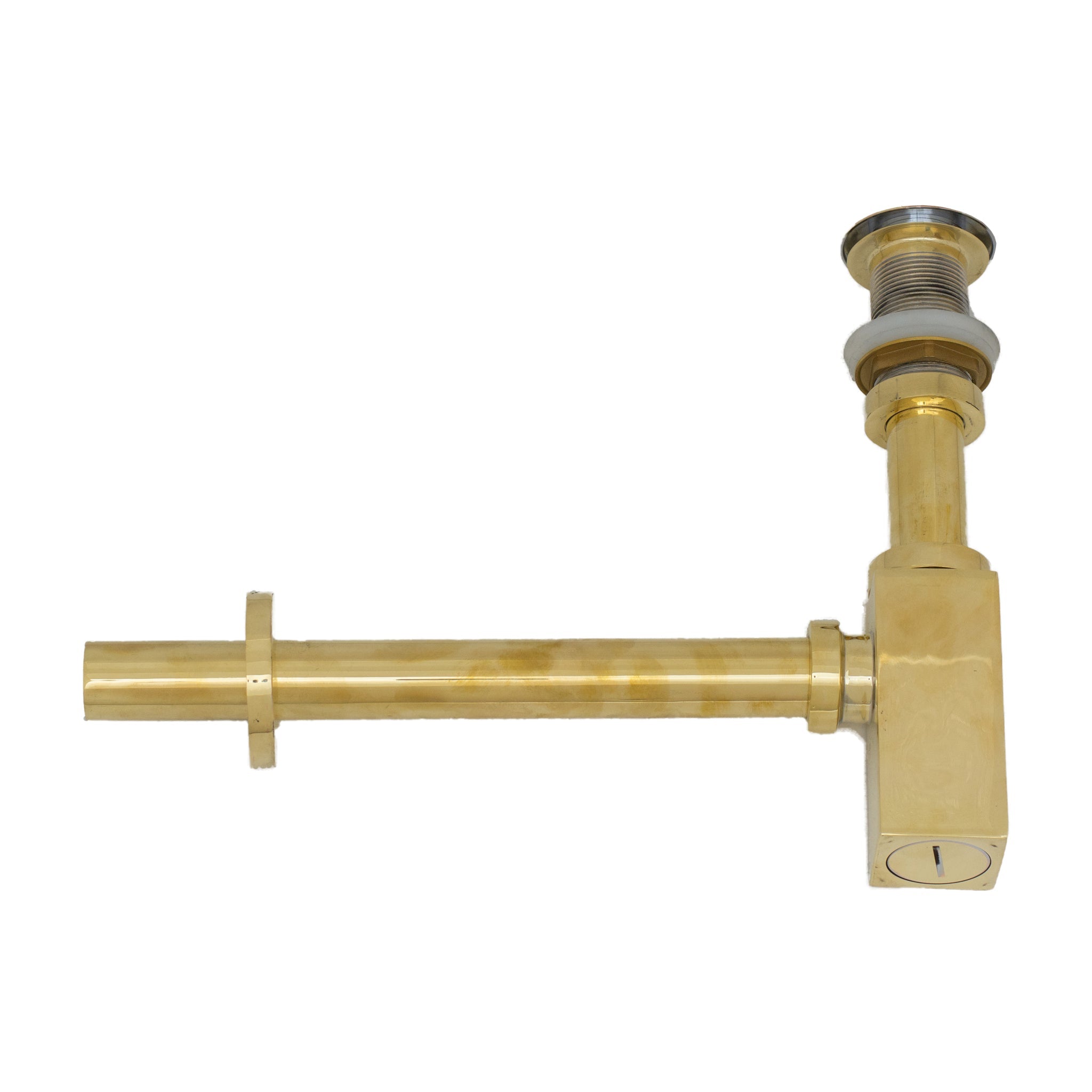 Solid Unlacquered Brass P-trap and Sink Stopper, Push Up Button, Pop Up Drain, Brass Water Trap alternate view 2