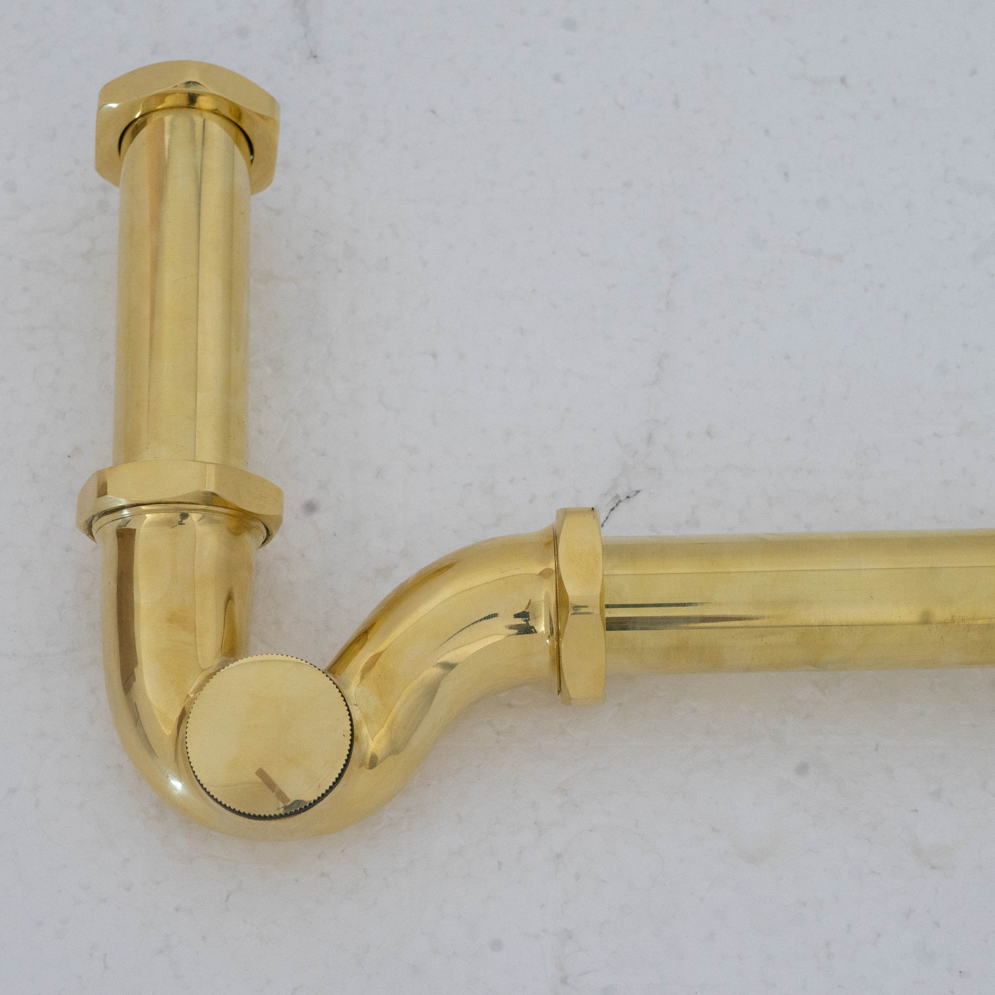 Solid Unlacquered Brass P-trap and Sink Stopper, Push Up Button, Pop Up Drain, Brass Water Trap alternate view 6
