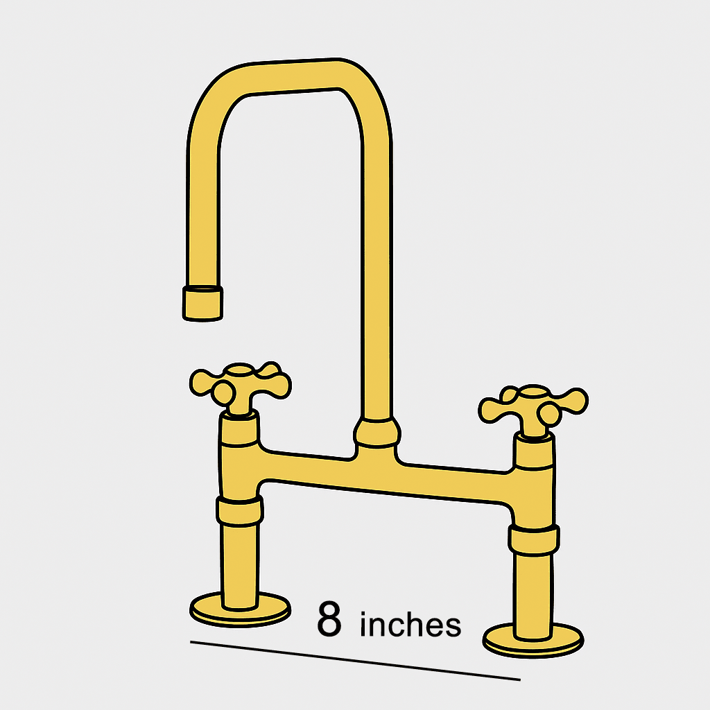 Traditional 8″ Brass Bridge Kitchen Faucet with Square Spout | Two Handles alternate view 10