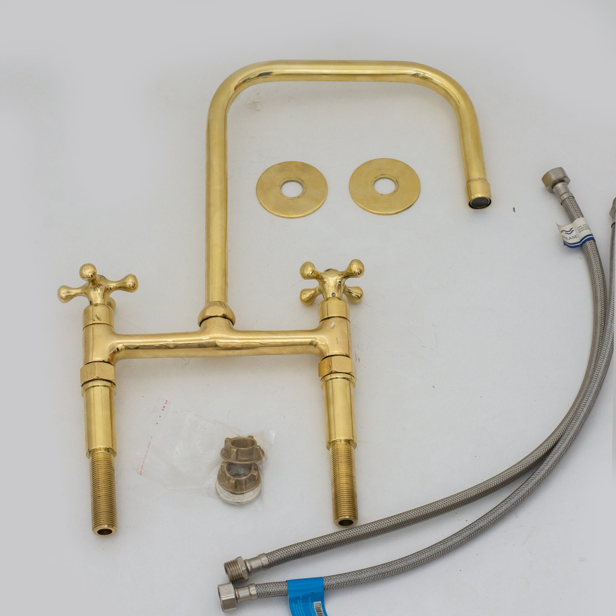 Traditional 8″ Brass Bridge Kitchen Faucet with Square Spout | Two Handles alternate view 9