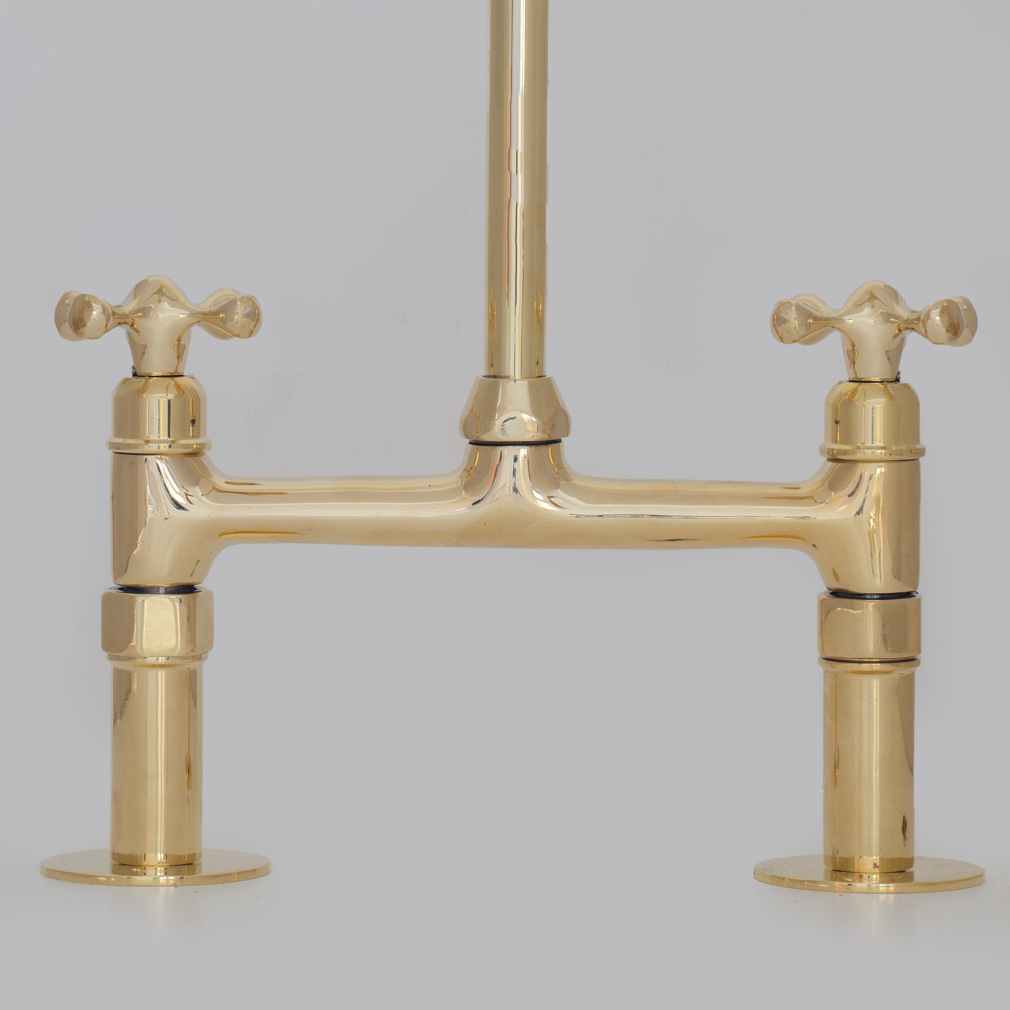Traditional 8″ Brass Bridge Kitchen Faucet with Square Spout | Two Handles alternate view 11