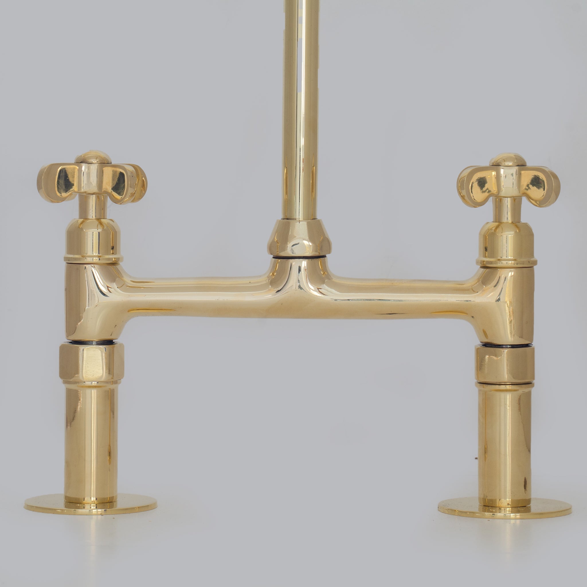 Traditional 8″ Brass Bridge Kitchen Faucet with Square Spout | Two Handles alternate view 14