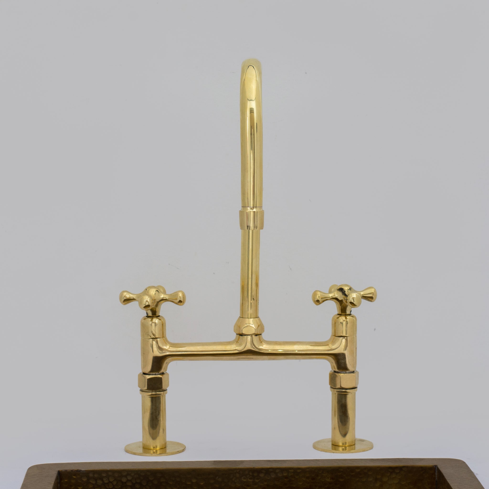 Traditional 8″ Brass Bridge Kitchen Faucet with Square Spout | Two Handles alternate view 5