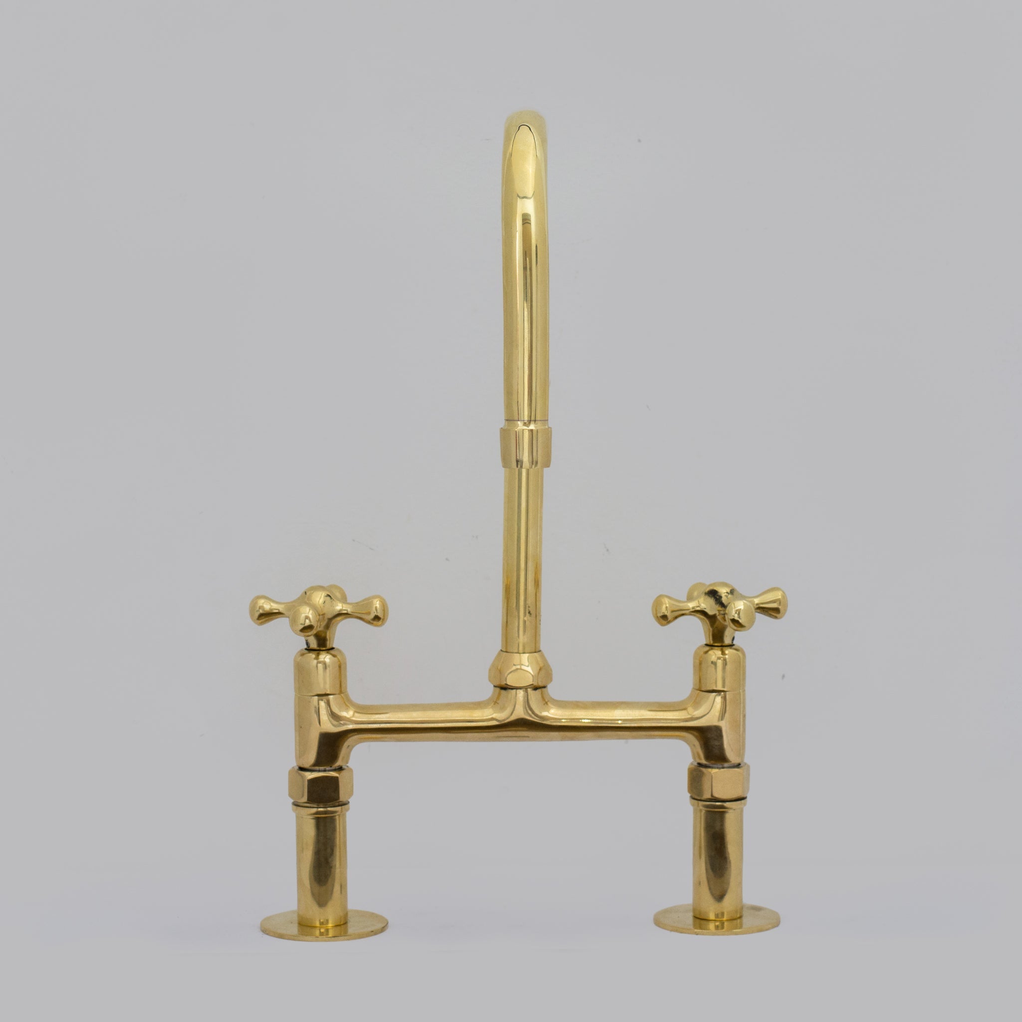 Traditional 8″ Brass Bridge Kitchen Faucet with Square Spout | Two Handles alternate view 3