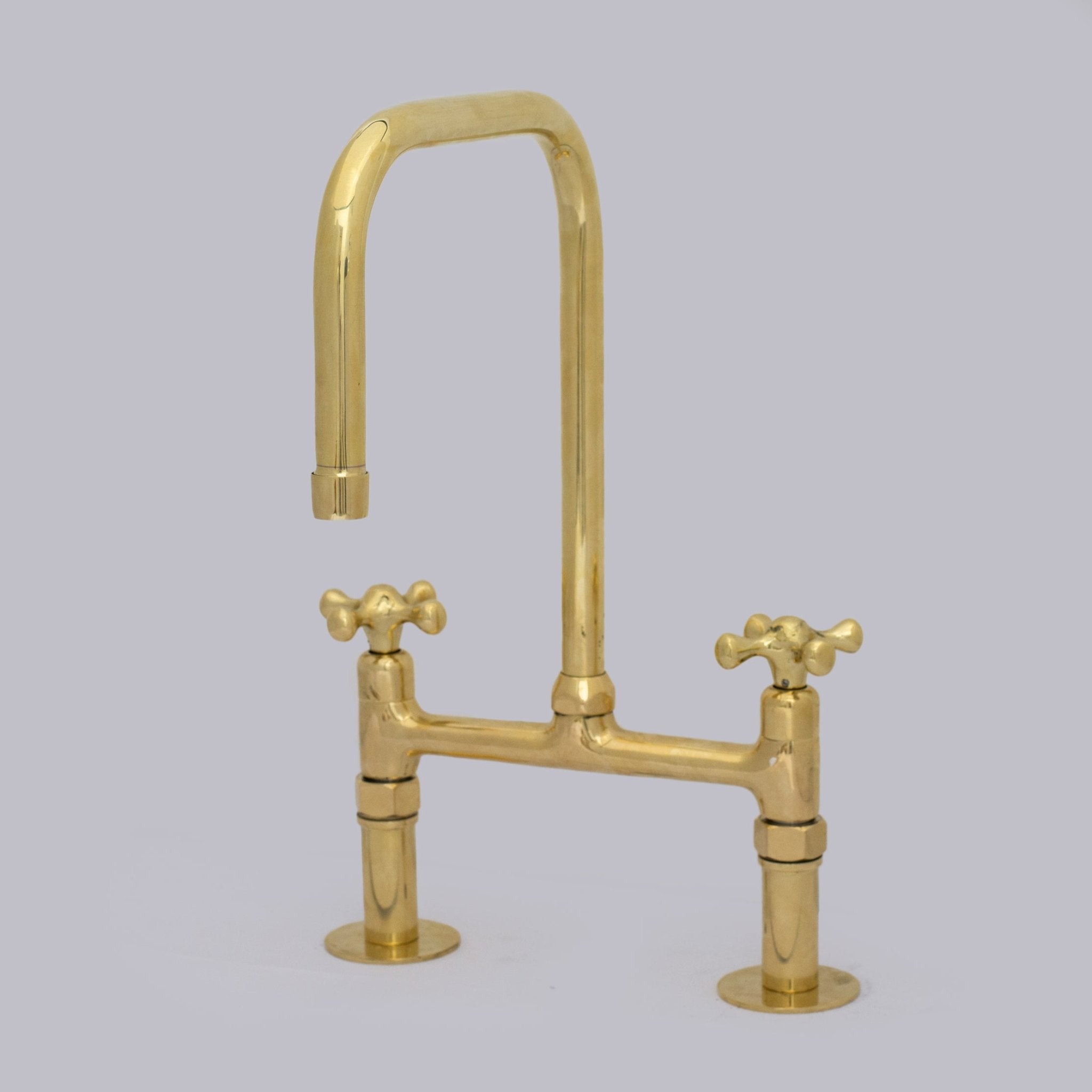 Traditional 8″ Brass Bridge Kitchen Faucet with Square Spout | Two Handles alternate view 4