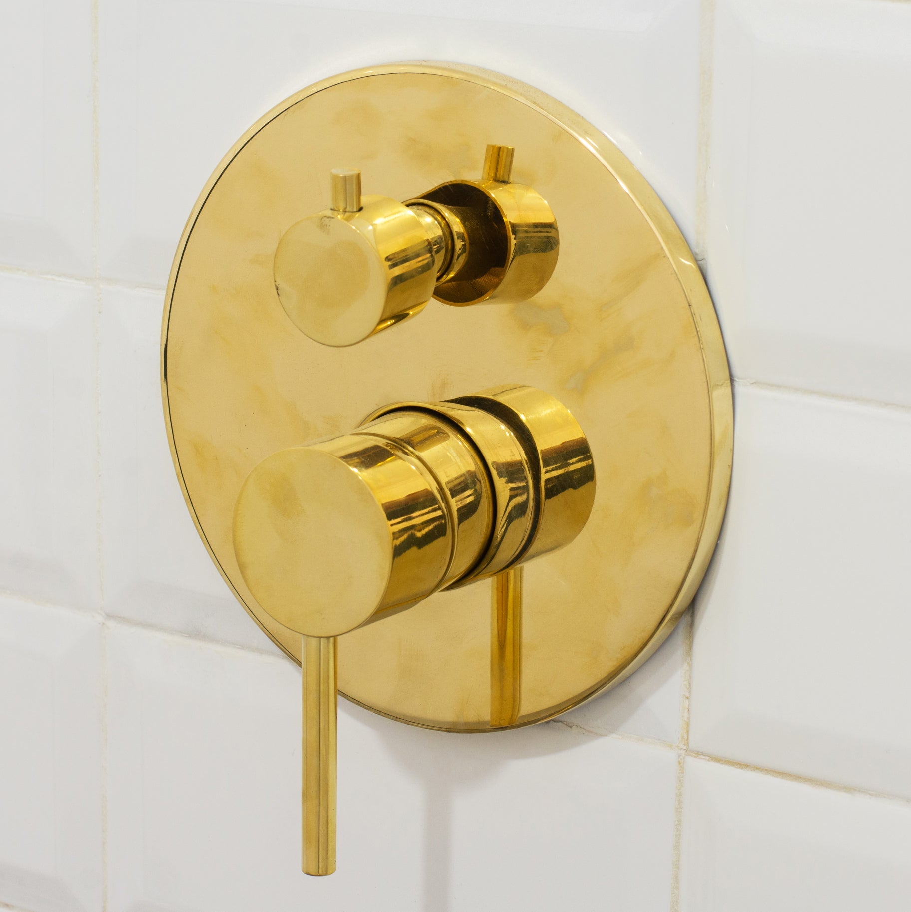 Unlacquered Brass Ceiling Shower System, 2-Outlet Shower, Overhead Shower With Tub Filler, Ceiling Mount Showerhead with Tub Faucet alternate view 6