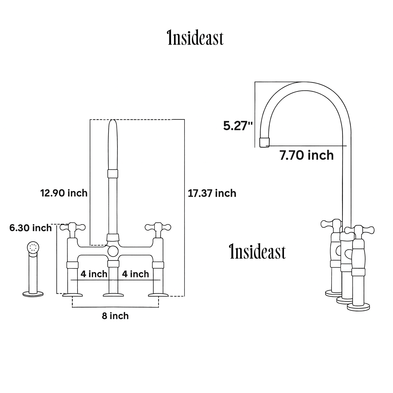 Unlacquered Brass 3-Hole Bridge Faucet With Sprayer, 3 Legs Faucet, Deck Mount Kitchen Faucet alternate view 10