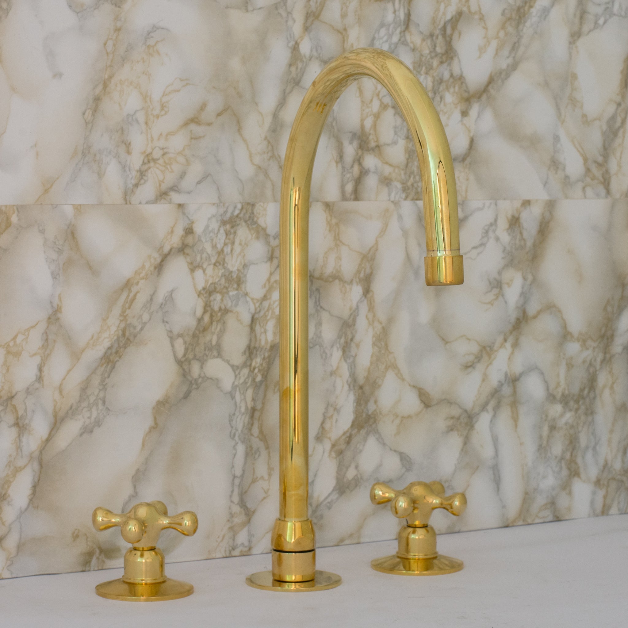 Unlacquered Brass 3-Hole Kitchen Faucet | Kitchen Sink Faucet Swivel Spout