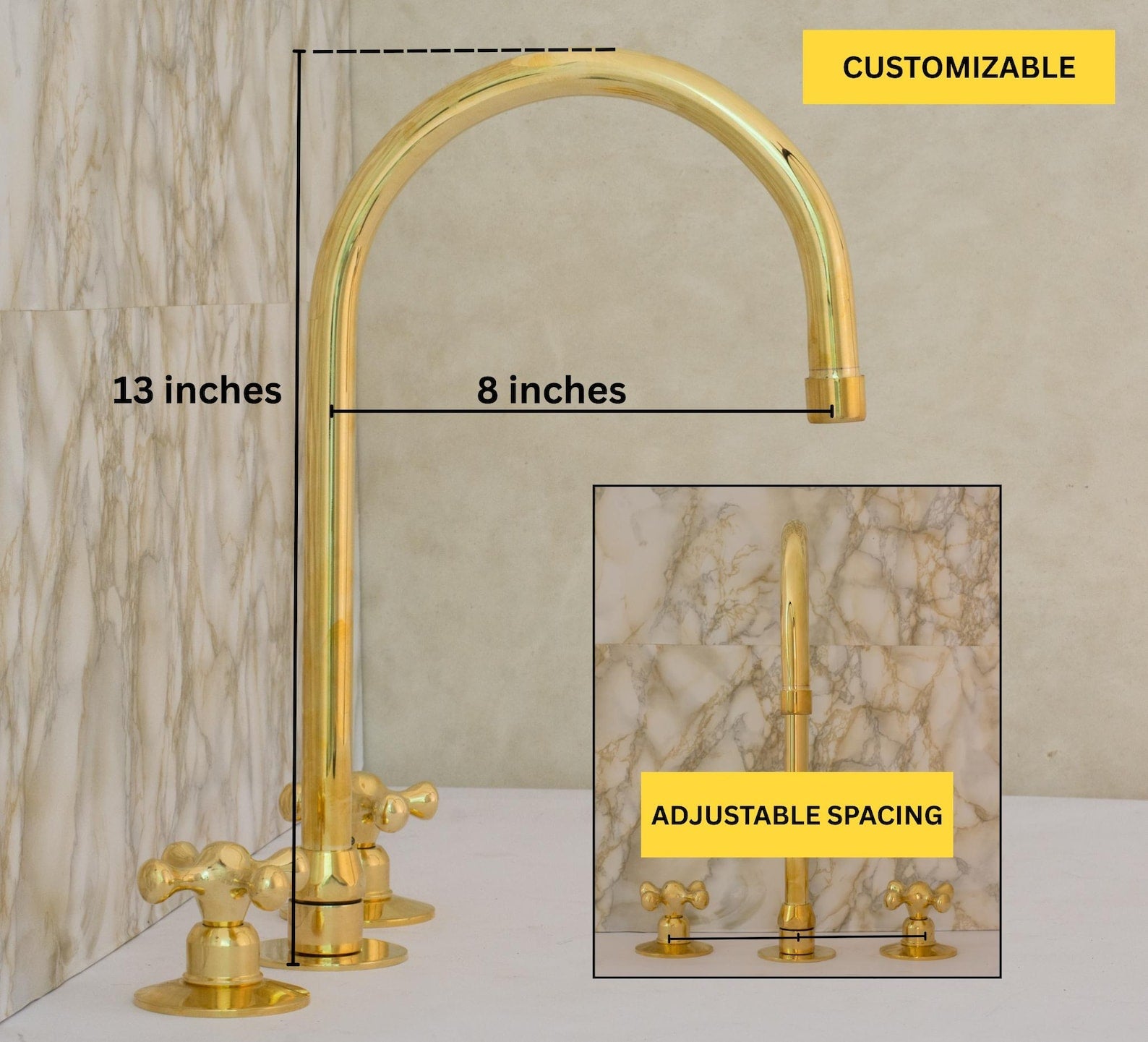 Unlacquered Brass 3-Hole Kitchen Faucet | Kitchen Sink Faucet Swivel Spout alternate view 7