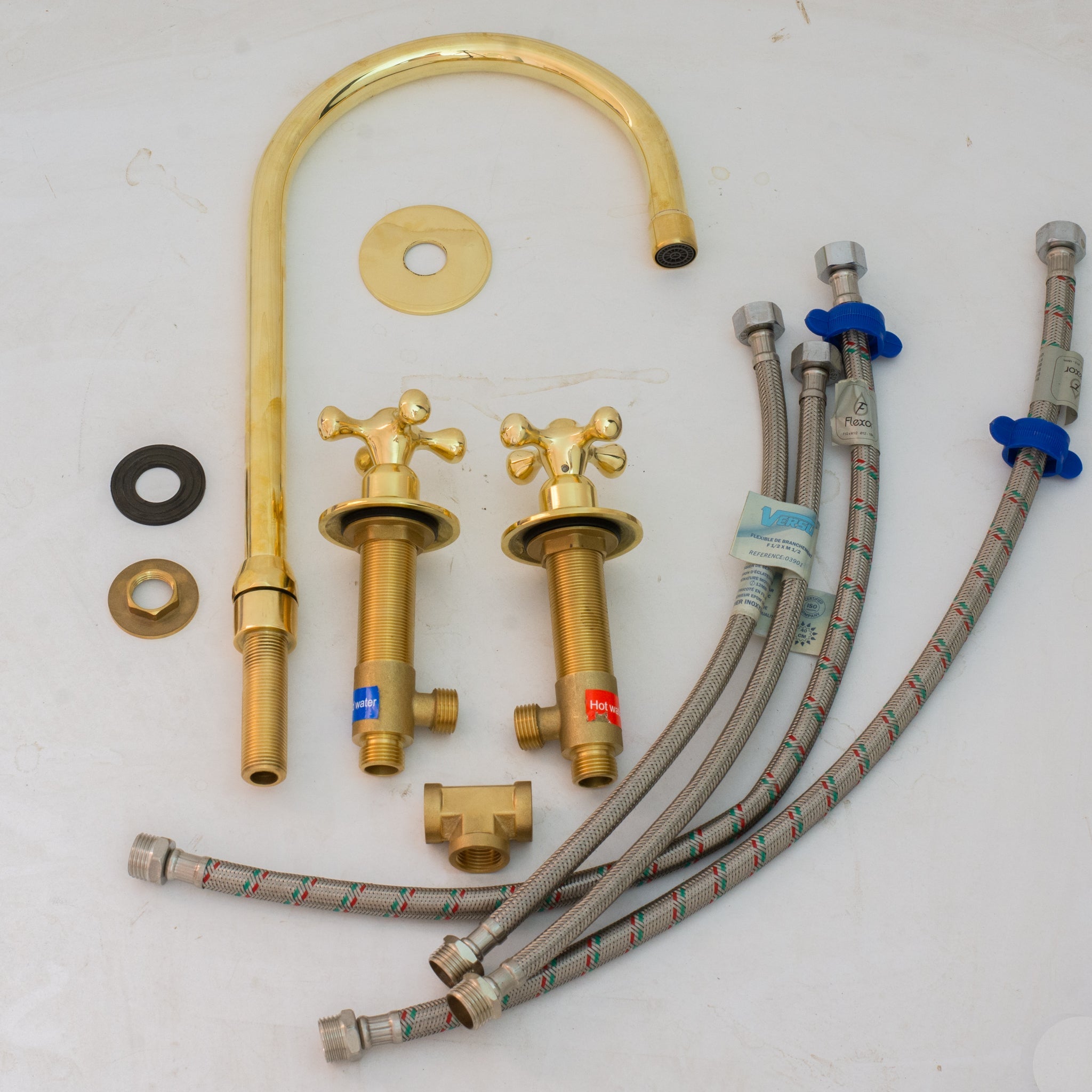 Unlacquered Brass 3-Hole Kitchen Faucet | Kitchen Sink Faucet Swivel Spout alternate view 6