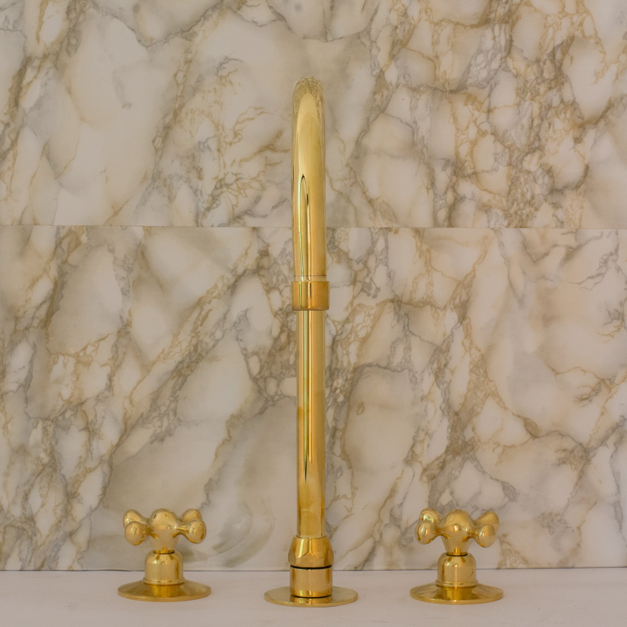 Unlacquered Brass 3-Hole Kitchen Faucet | Kitchen Sink Faucet Swivel Spout alternate view 2