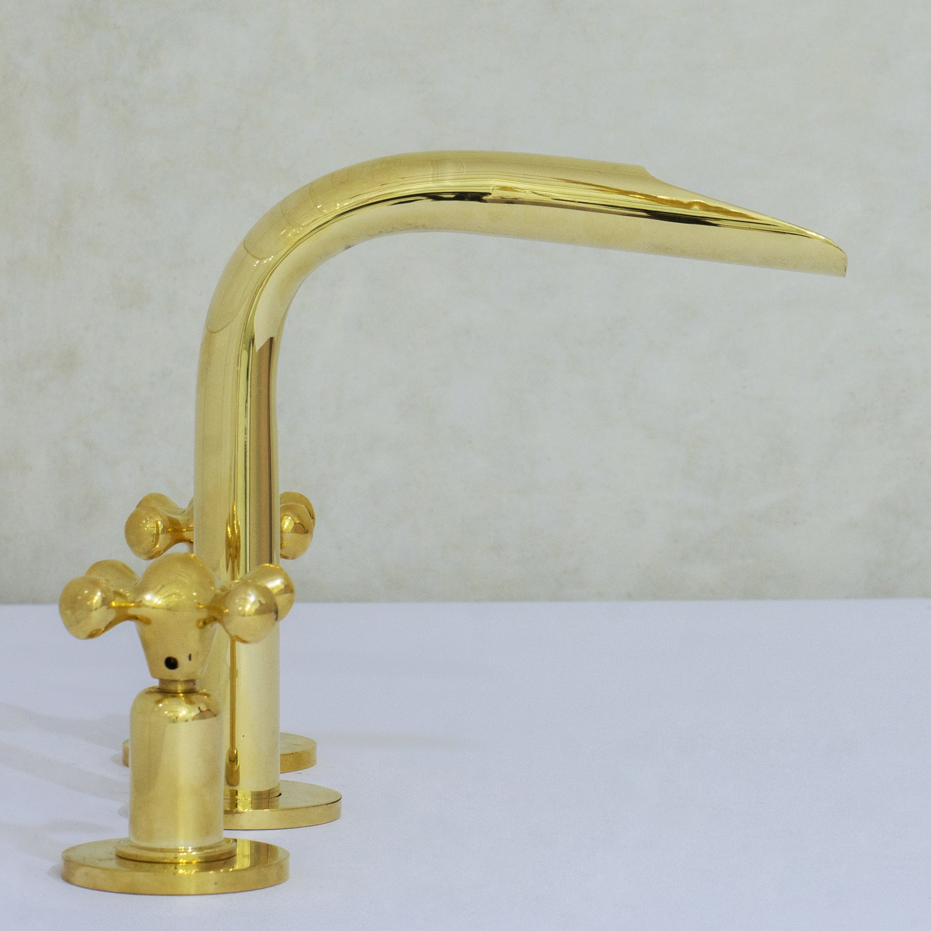 Unlacquered Brass 3-Hole Widespread Faucet, Deck Mount Bathroom Waterfall Faucet alternate view 7