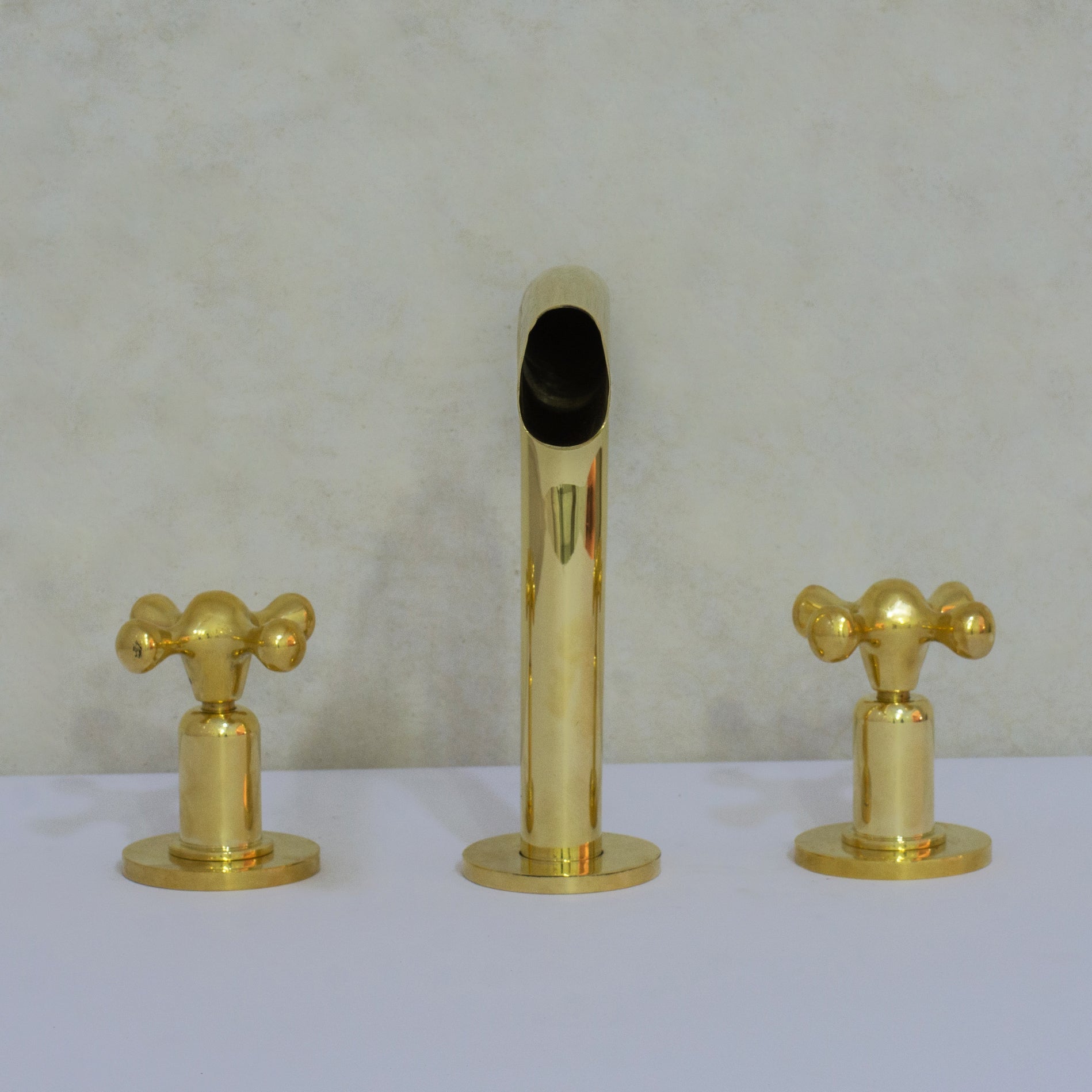 Unlacquered Brass 3-Hole Widespread Faucet, Deck Mount Bathroom Waterfall Faucet alternate view 4