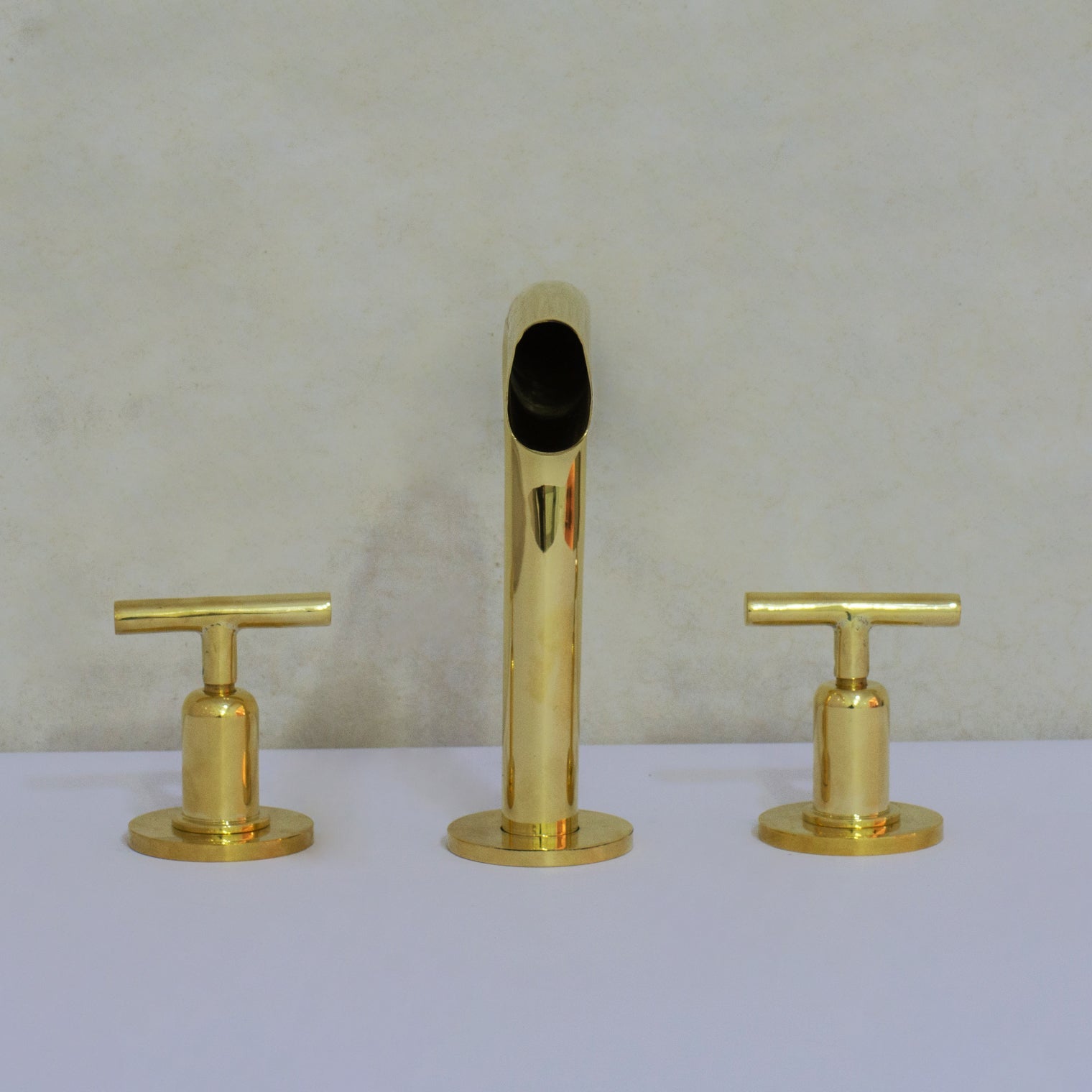 Unlacquered Brass 3-Hole Widespread Faucet, Deck Mount Bathroom Waterfall Faucet alternate view 5