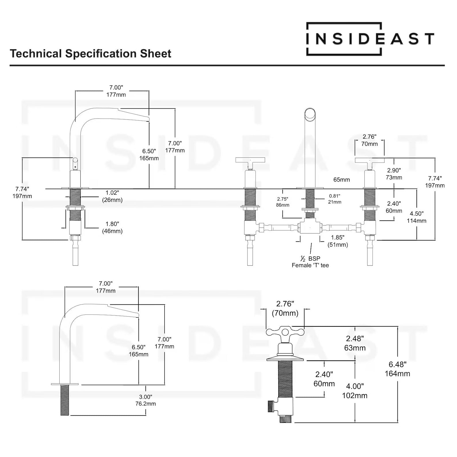 Unlacquered Brass 3-Hole Widespread Faucet, Deck Mount Bathroom Waterfall Faucet alternate view 15