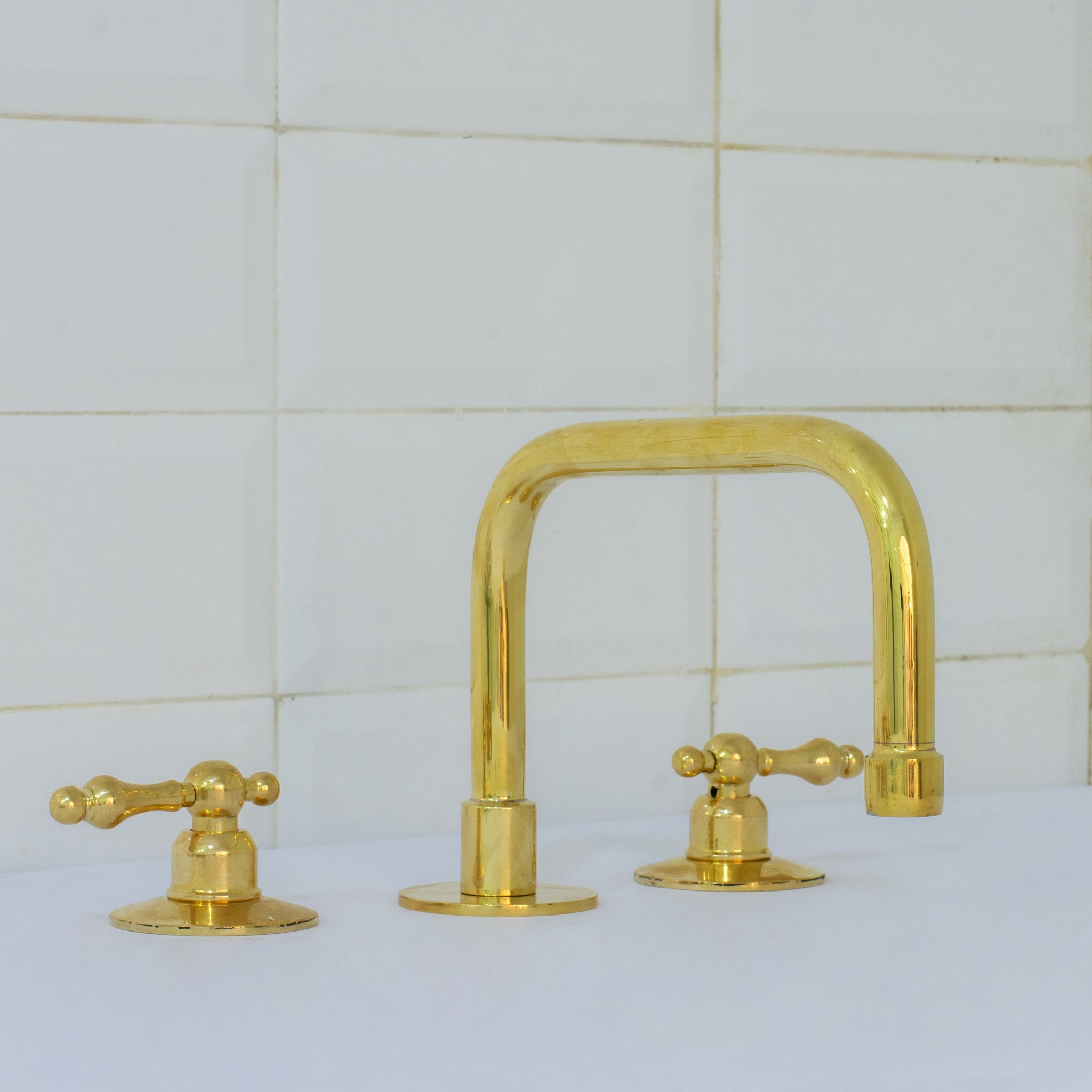 Unlacquered Brass Bathroom 3-Hole Faucet, Widespread Faucet 3 Hole, 2-Handle Bathroom Sink Faucet, Deck Mount Faucet Vanity alternate view 9
