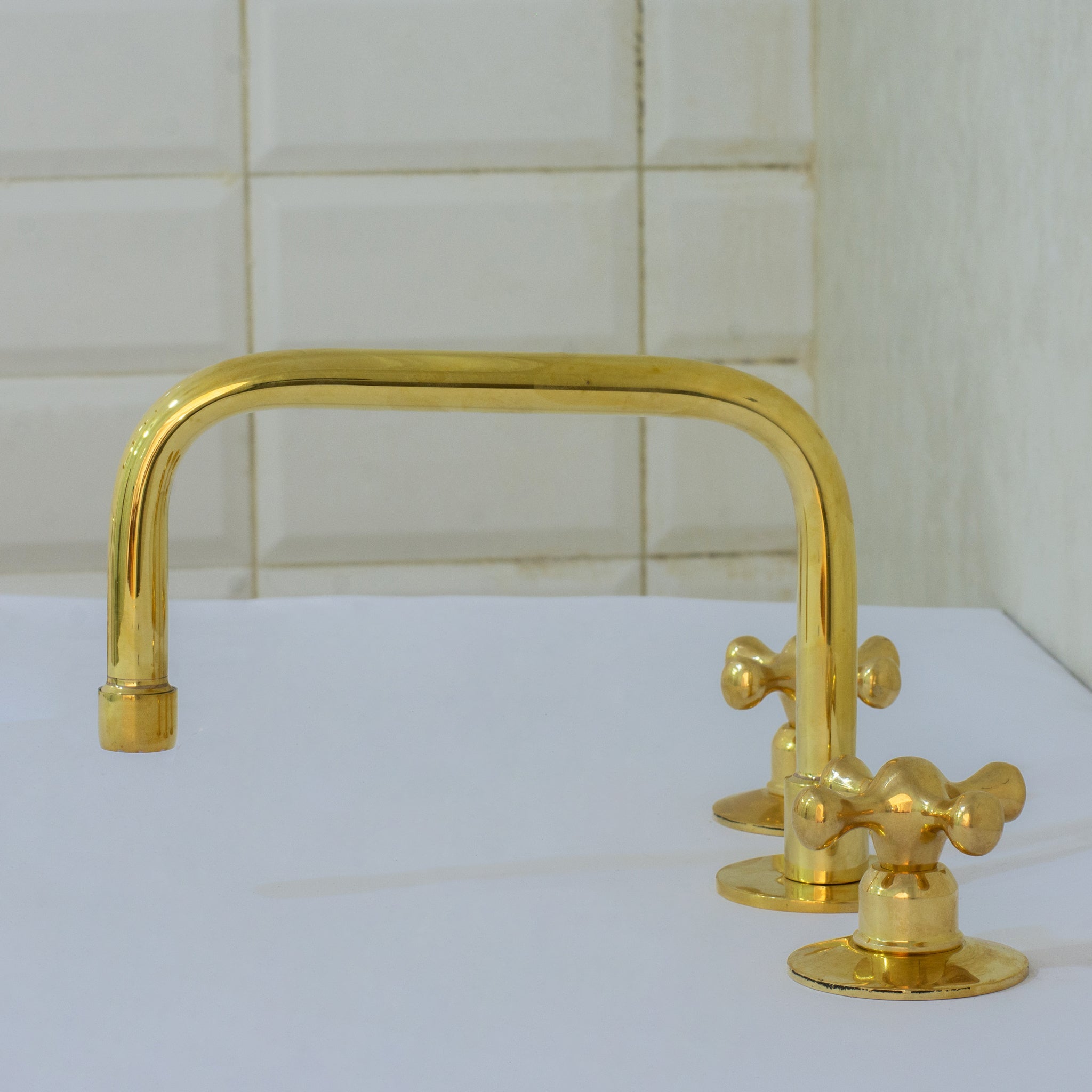 Unlacquered Brass Bathroom 3-Hole Faucet, Widespread Faucet 3 Hole, 2-Handle Bathroom Sink Faucet, Deck Mount Faucet Vanity alternate view 3