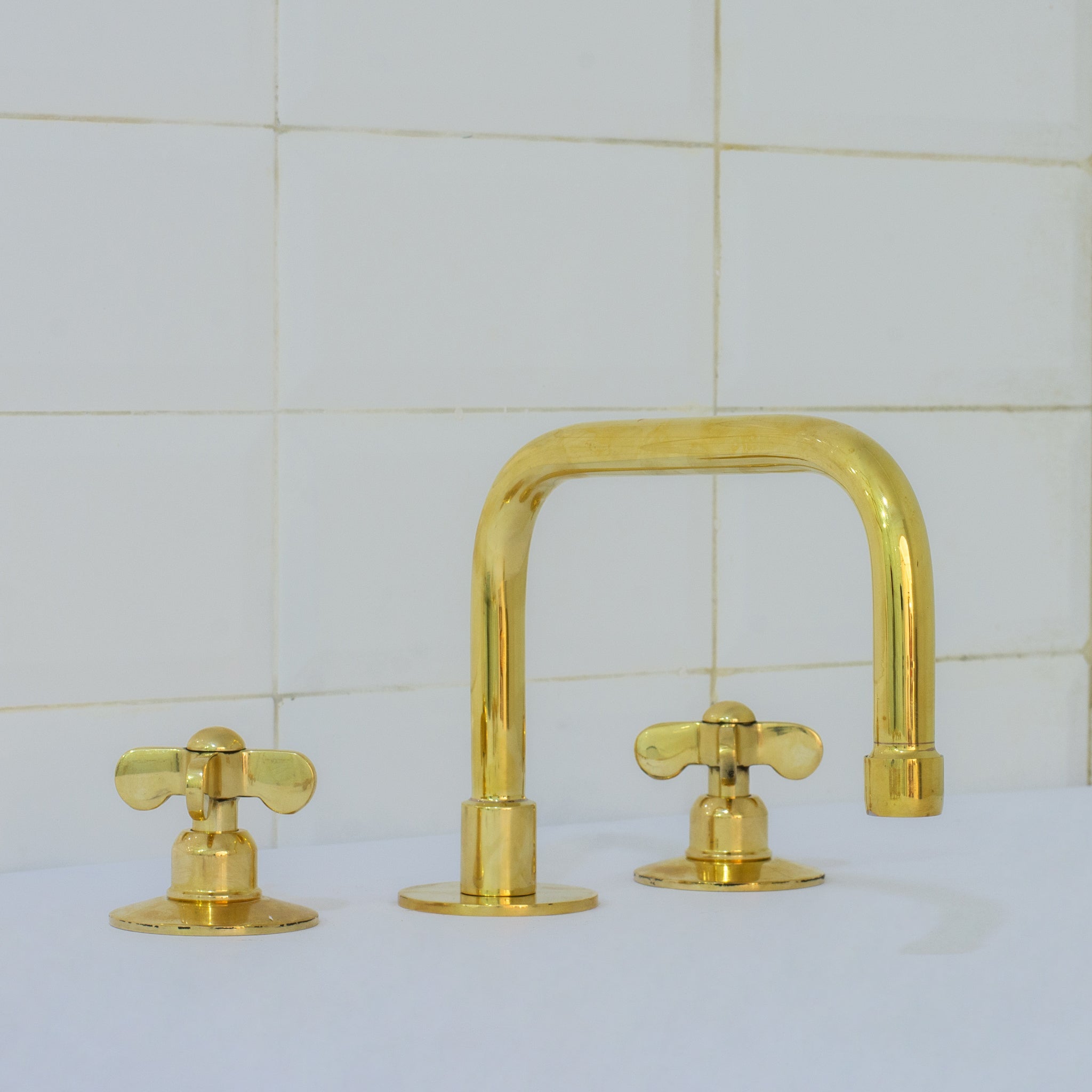 Unlacquered Brass Bathroom 3-Hole Faucet, Widespread Faucet 3 Hole, 2-Handle Bathroom Sink Faucet, Deck Mount Faucet Vanity alternate view 8