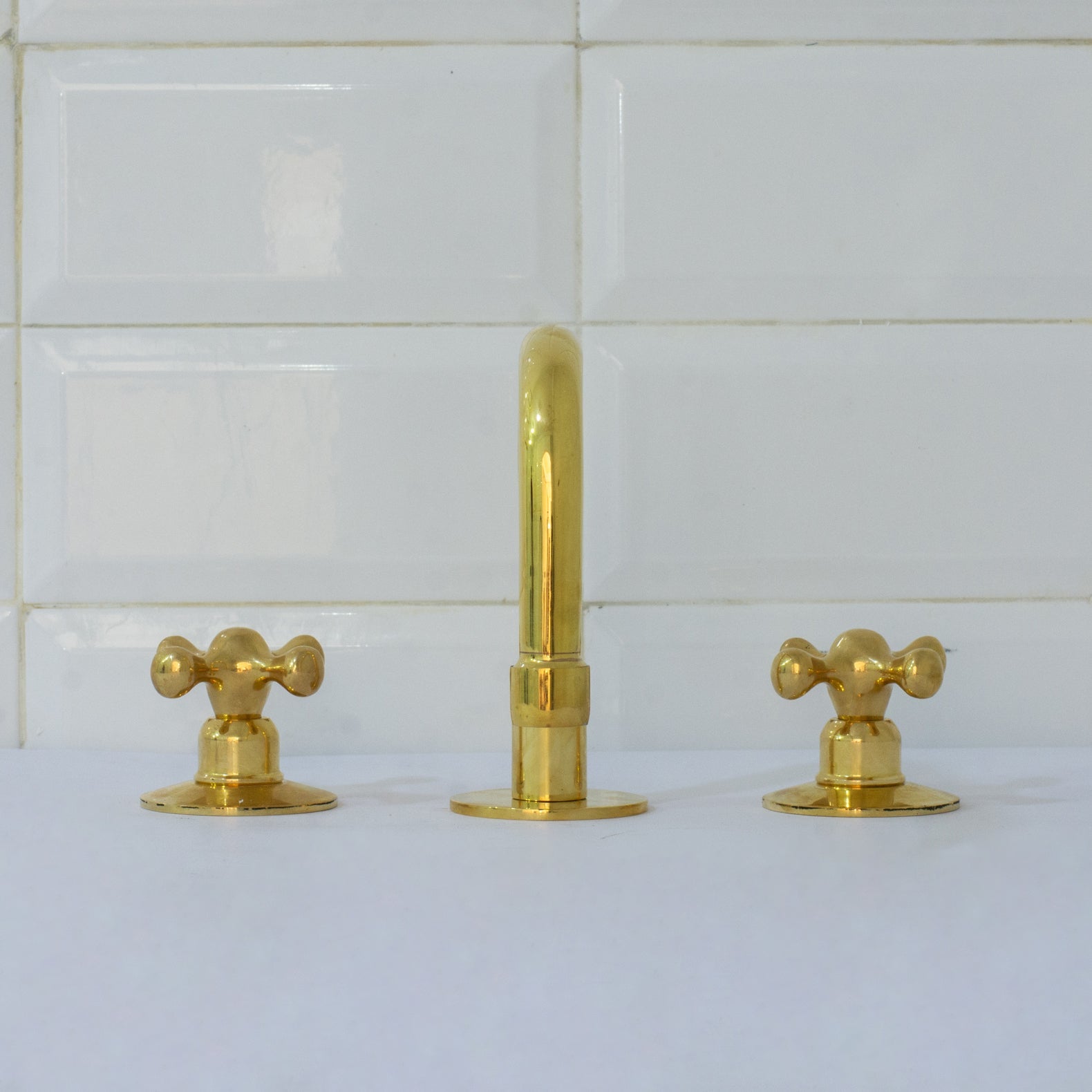 Unlacquered Brass Bathroom 3-Hole Faucet, Widespread Faucet 3 Hole, 2-Handle Bathroom Sink Faucet, Deck Mount Faucet Vanity alternate view 5