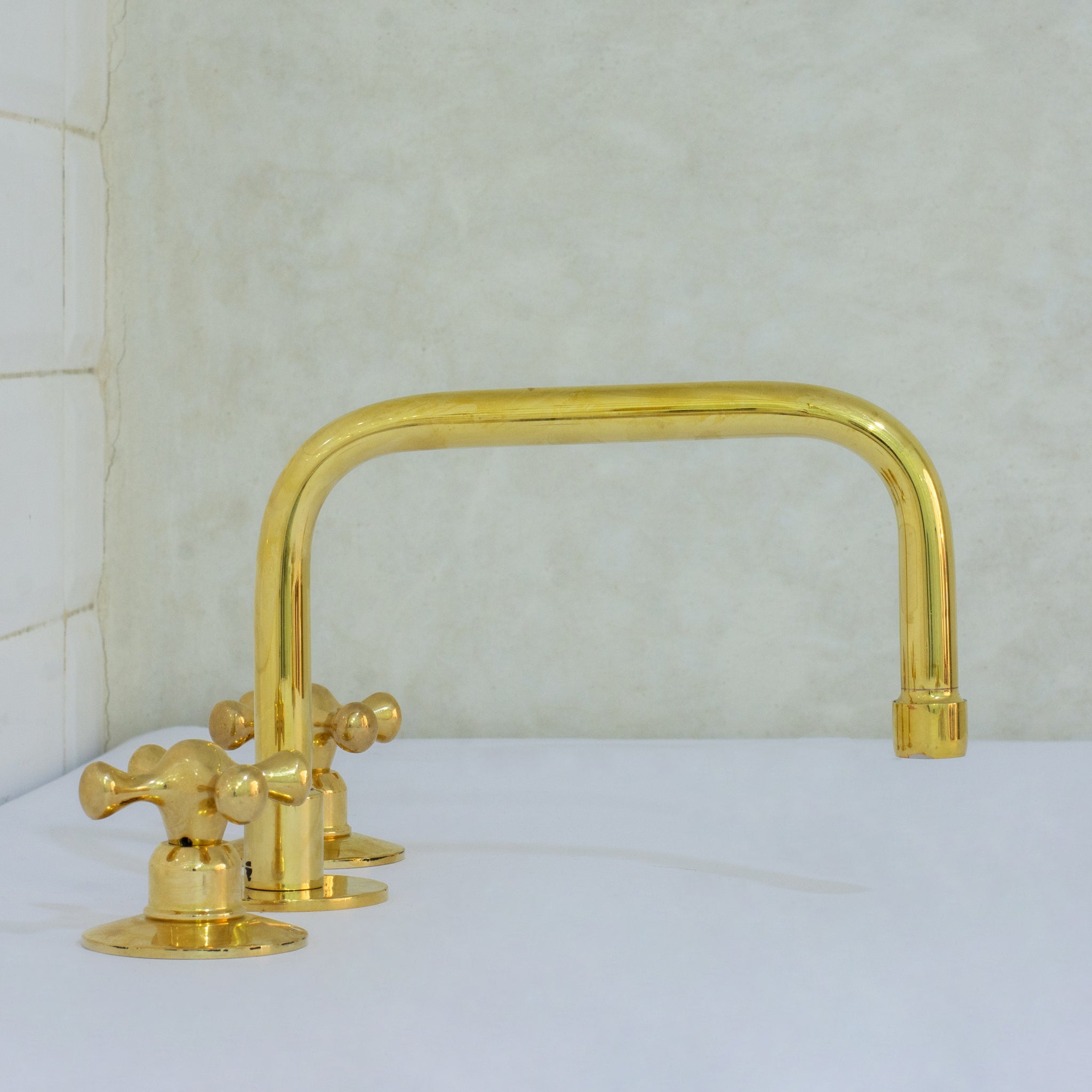 Unlacquered Brass Bathroom 3-Hole Faucet, Widespread Faucet 3 Hole, 2-Handle Bathroom Sink Faucet, Deck Mount Faucet Vanity alternate view 2