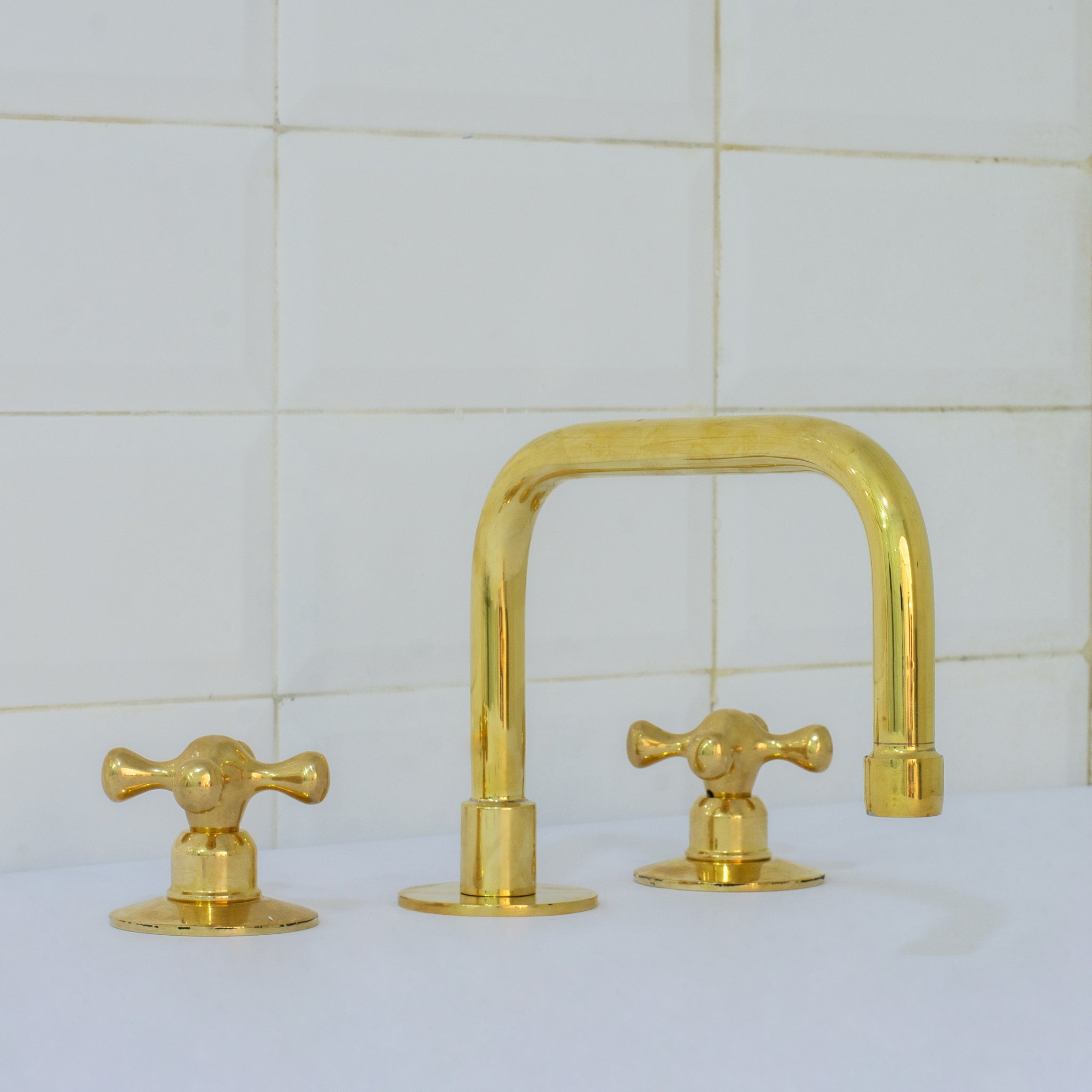 Unlacquered Brass Bathroom 3-Hole Faucet, Widespread Faucet 3 Hole, 2-Handle Bathroom Sink Faucet, Deck Mount Faucet Vanity alternate view 6