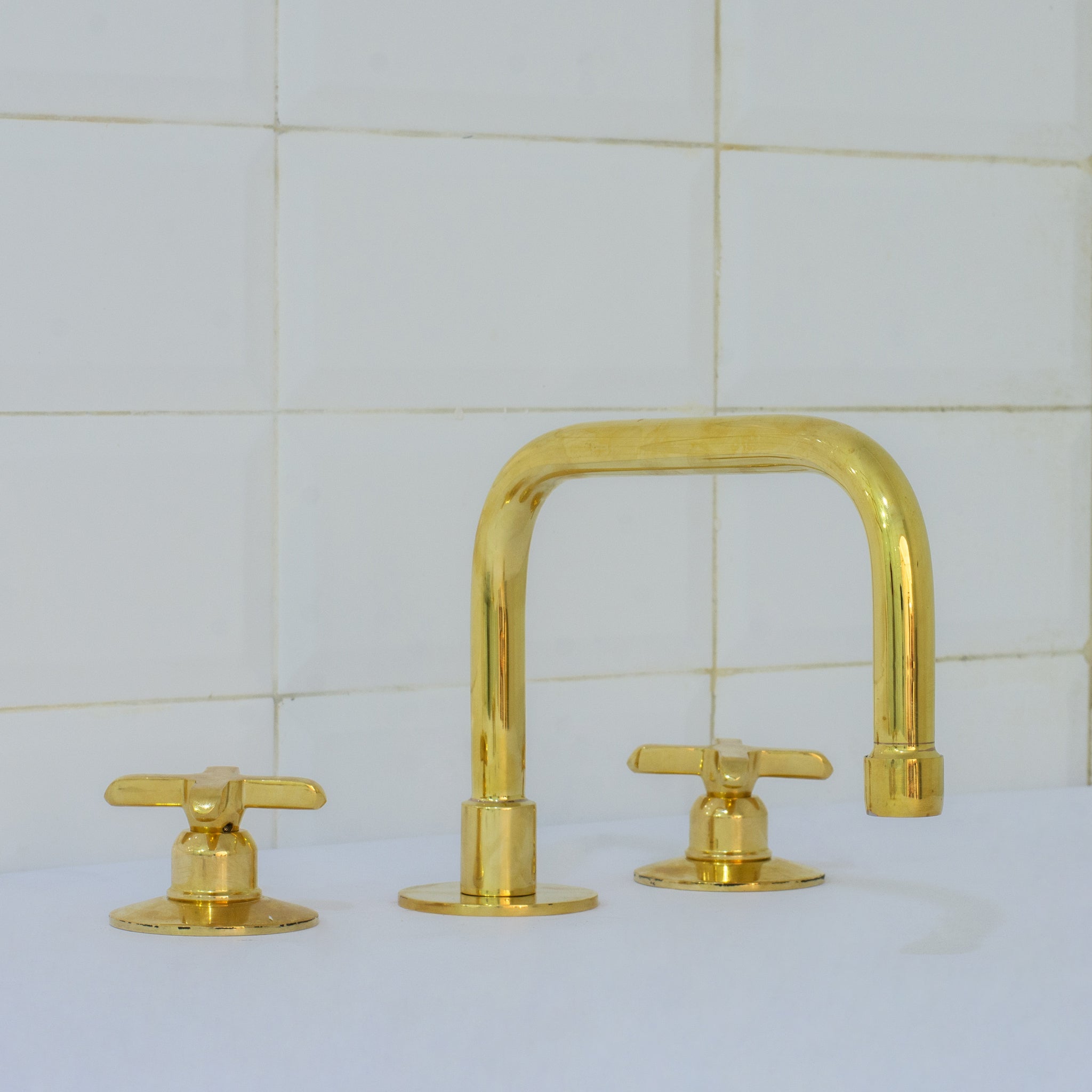 Unlacquered Brass Bathroom 3-Hole Faucet, Widespread Faucet 3 Hole, 2-Handle Bathroom Sink Faucet, Deck Mount Faucet Vanity alternate view 7
