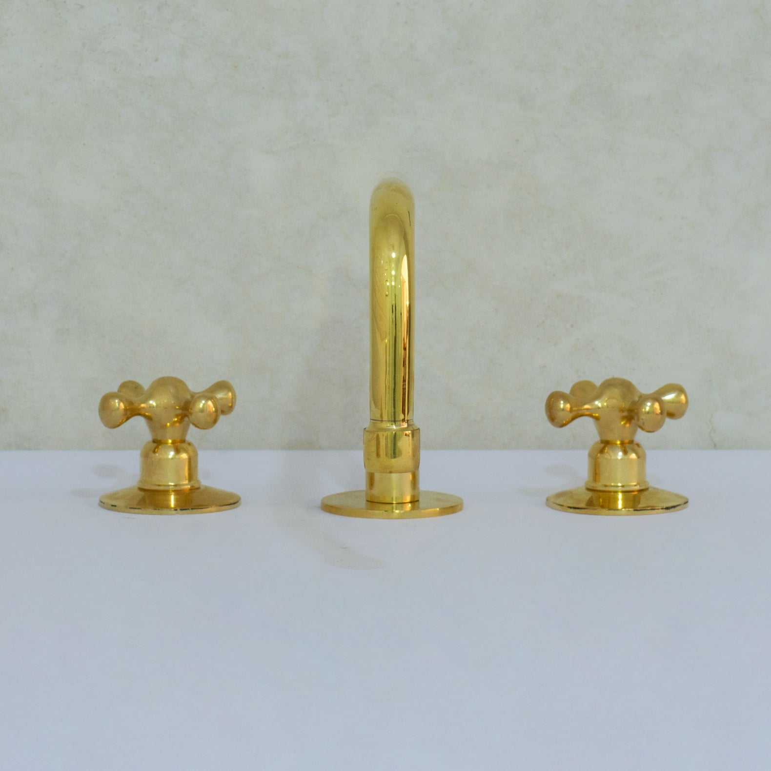 Unlacquered Brass Bathroom 3-Hole Faucet, Widespread Faucet 3 Hole, 2-Handle Bathroom Sink Faucet, Deck Mount Faucet Vanity alternate view 4