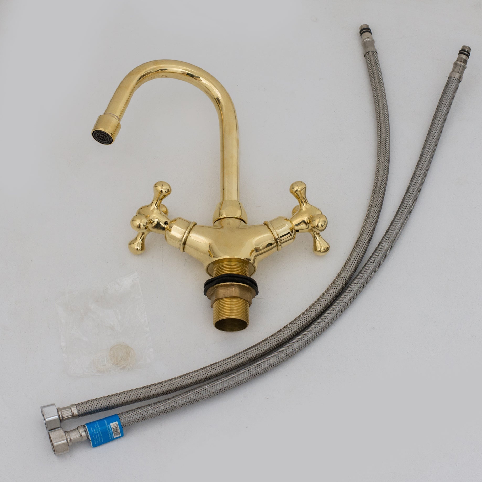 Unlacquered Brass Bathroom Bidet Faucet, Single Hole Bidet Tap, Deck-Mounted Bidet Mixer Tap, Cross Handle Bidet alternate view 9