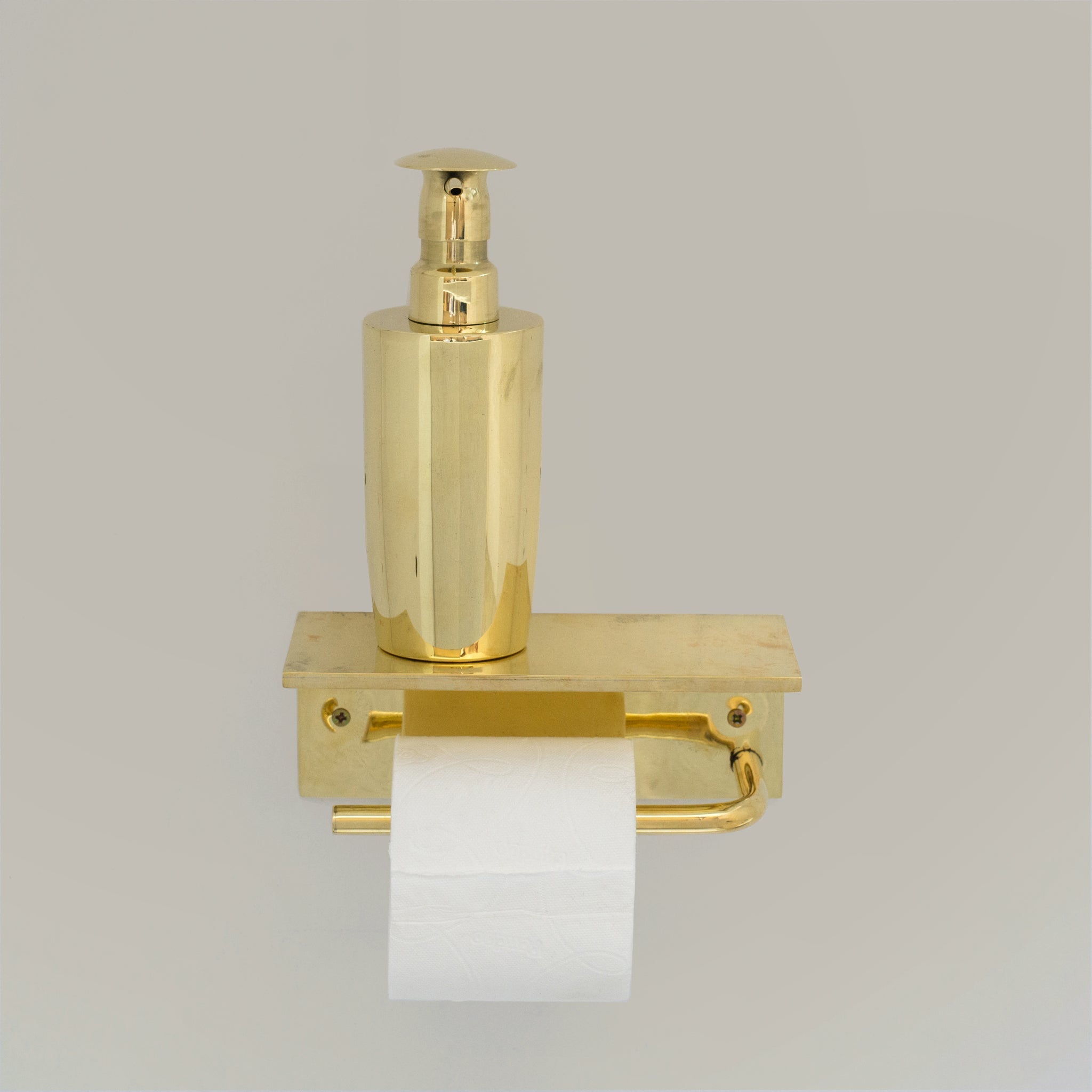 Unlacquered Brass Bathroom Floating Shelf With Hook, Wall Mount Shelf With Toilet Paper Holder alternate view 4