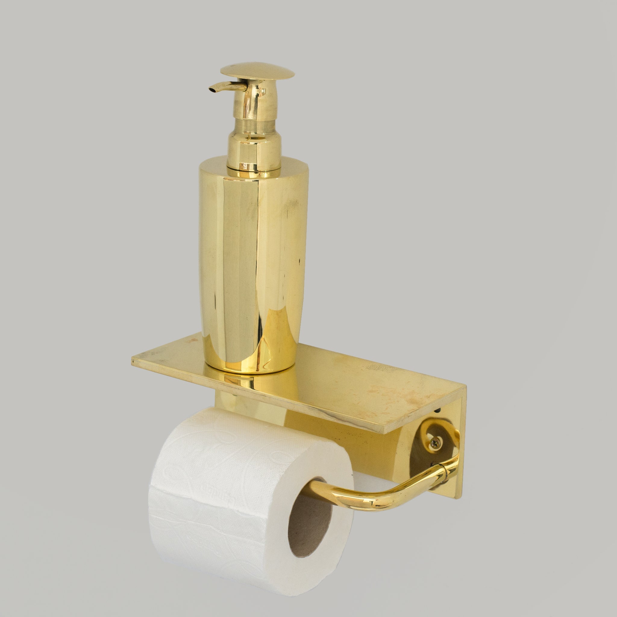 Unlacquered Brass Bathroom Floating Shelf With Hook, Wall Mount Shelf With Toilet Paper Holder alternate view 3