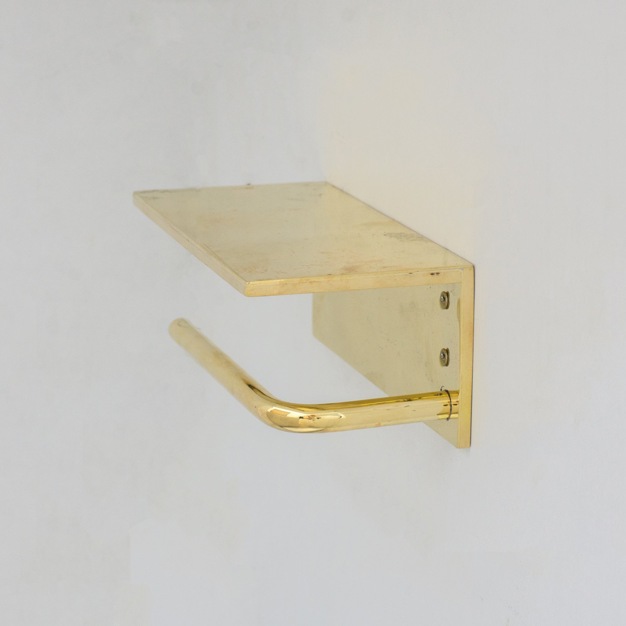 Unlacquered Brass Bathroom Floating Shelf With Hook, Wall Mount Shelf With Toilet Paper Holder alternate view 7