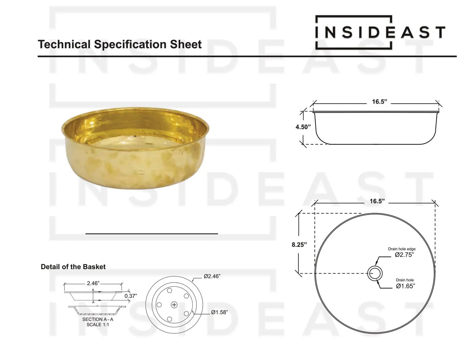 Unlacquered Brass Bathroom Round Vessel Sink | Countertop Basin alternate view 7