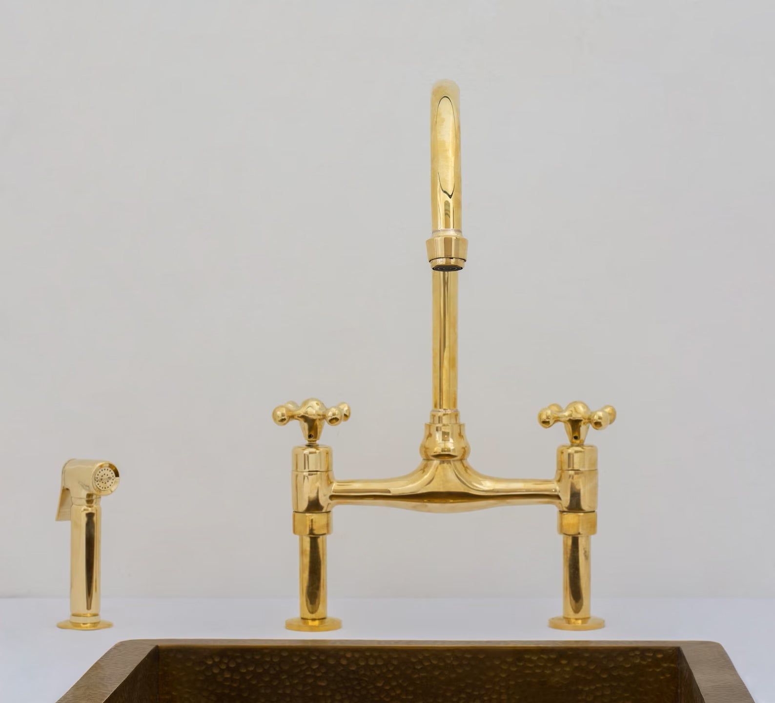 Unlacquered Brass Bridge Faucet 8" Widespread Kitchen Faucet alternate view 2