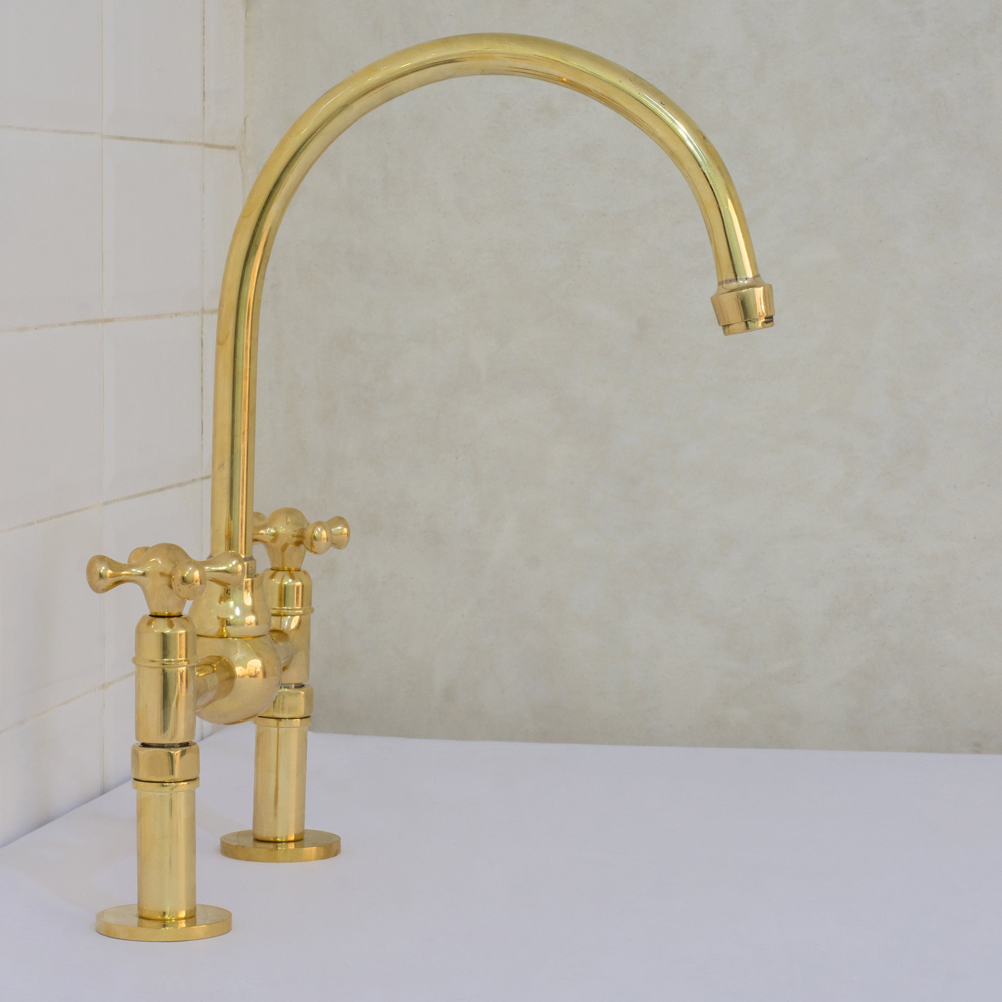 Unlacquered Brass Bridge Faucet, Kitchen Sink Faucet, Simple Cross Handles alternate view 10