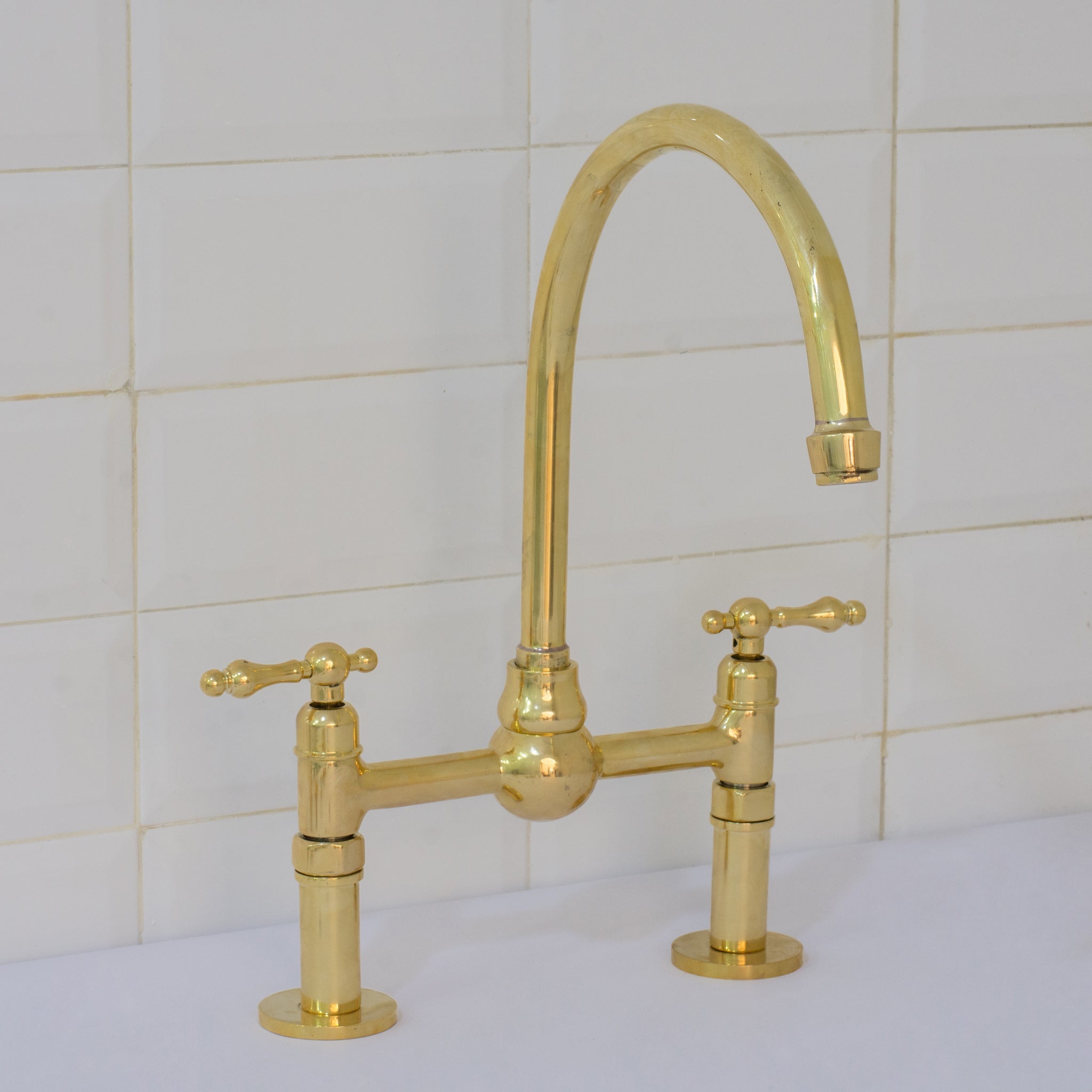 Unlacquered Brass Bridge Faucet, Kitchen Sink Faucet, Simple Cross Handles alternate view 8