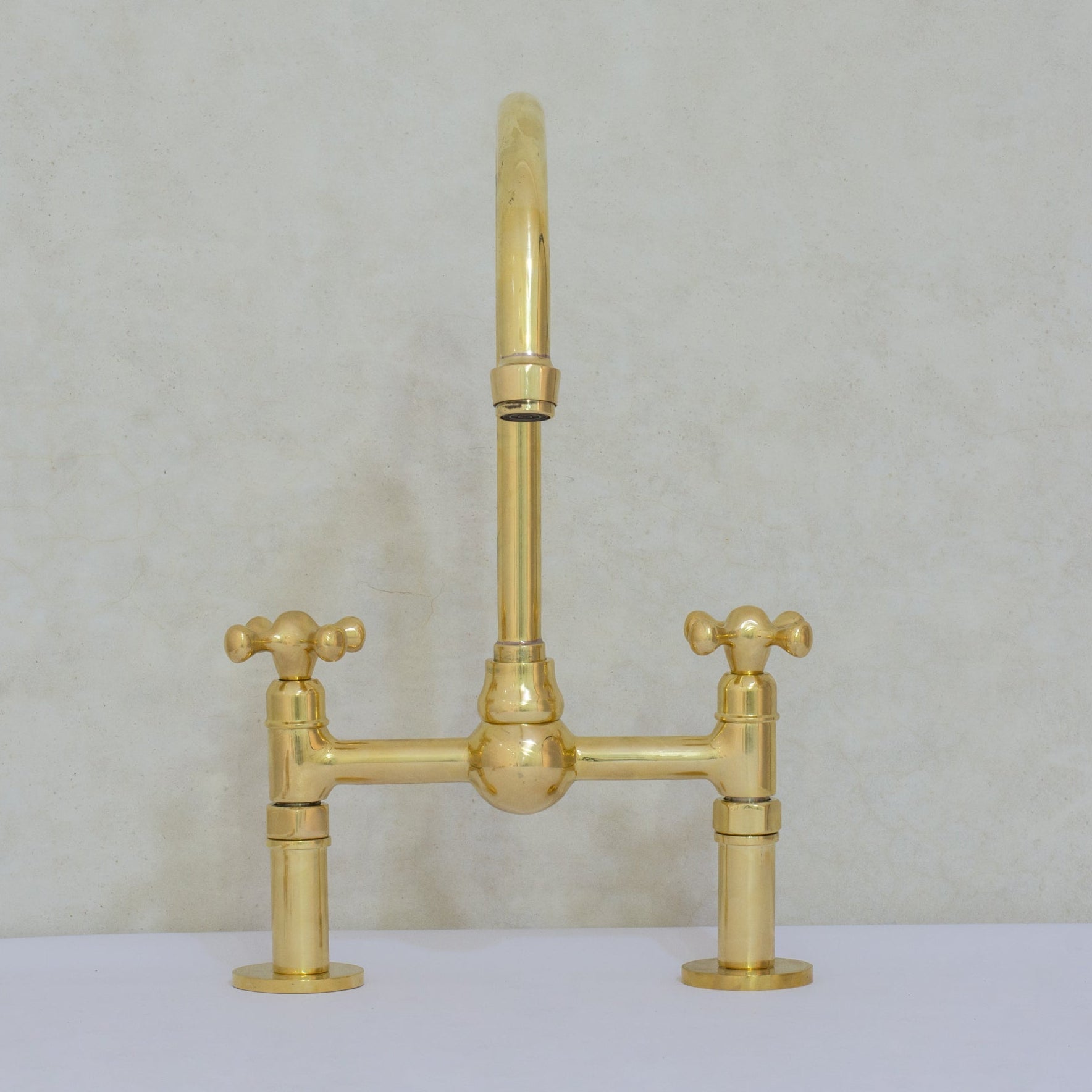 Unlacquered Brass Bridge Faucet, Kitchen Sink Faucet, Simple Cross Handles alternate view 3