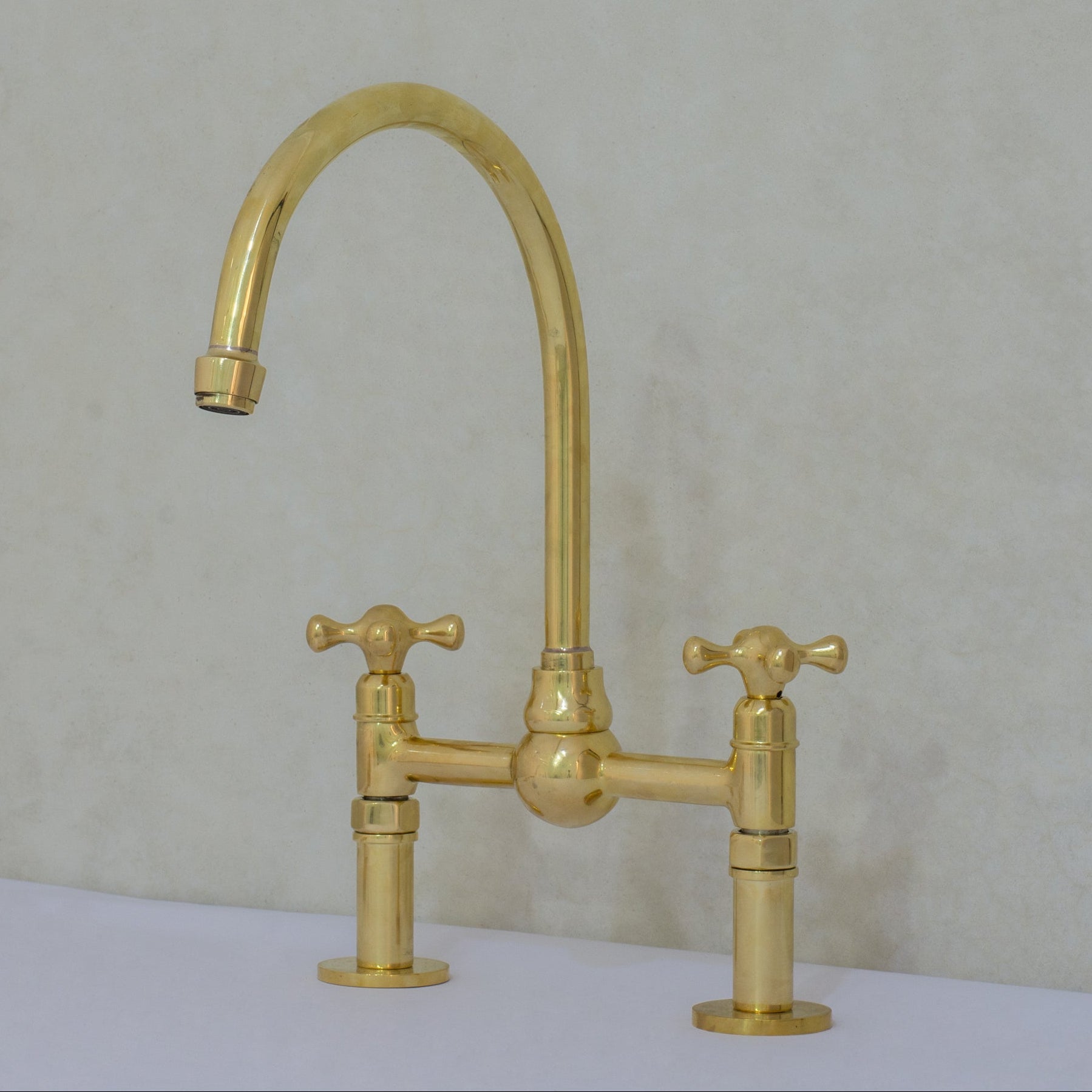 Unlacquered Brass Bridge Faucet, Kitchen Sink Faucet, Simple Cross Handles