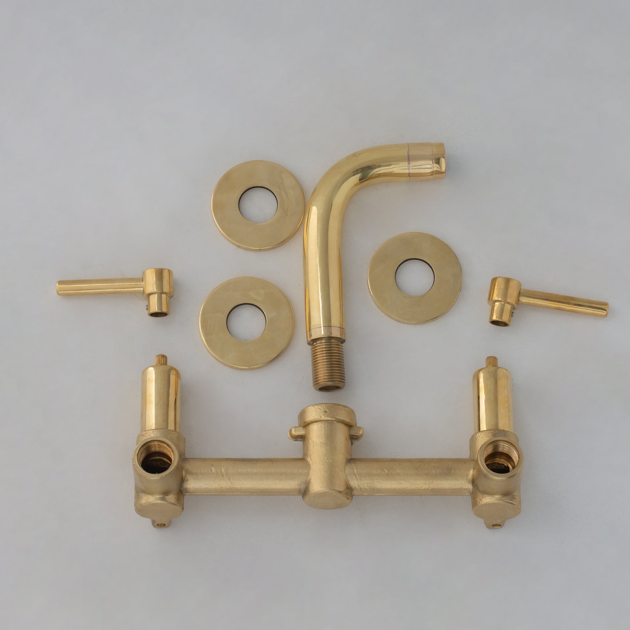 Unlacquered Brass Built-in Faucet, Mini Wall Mount Sink Faucet, 3-hole Basin Mixer Tap With Lever Handles alternate view 7