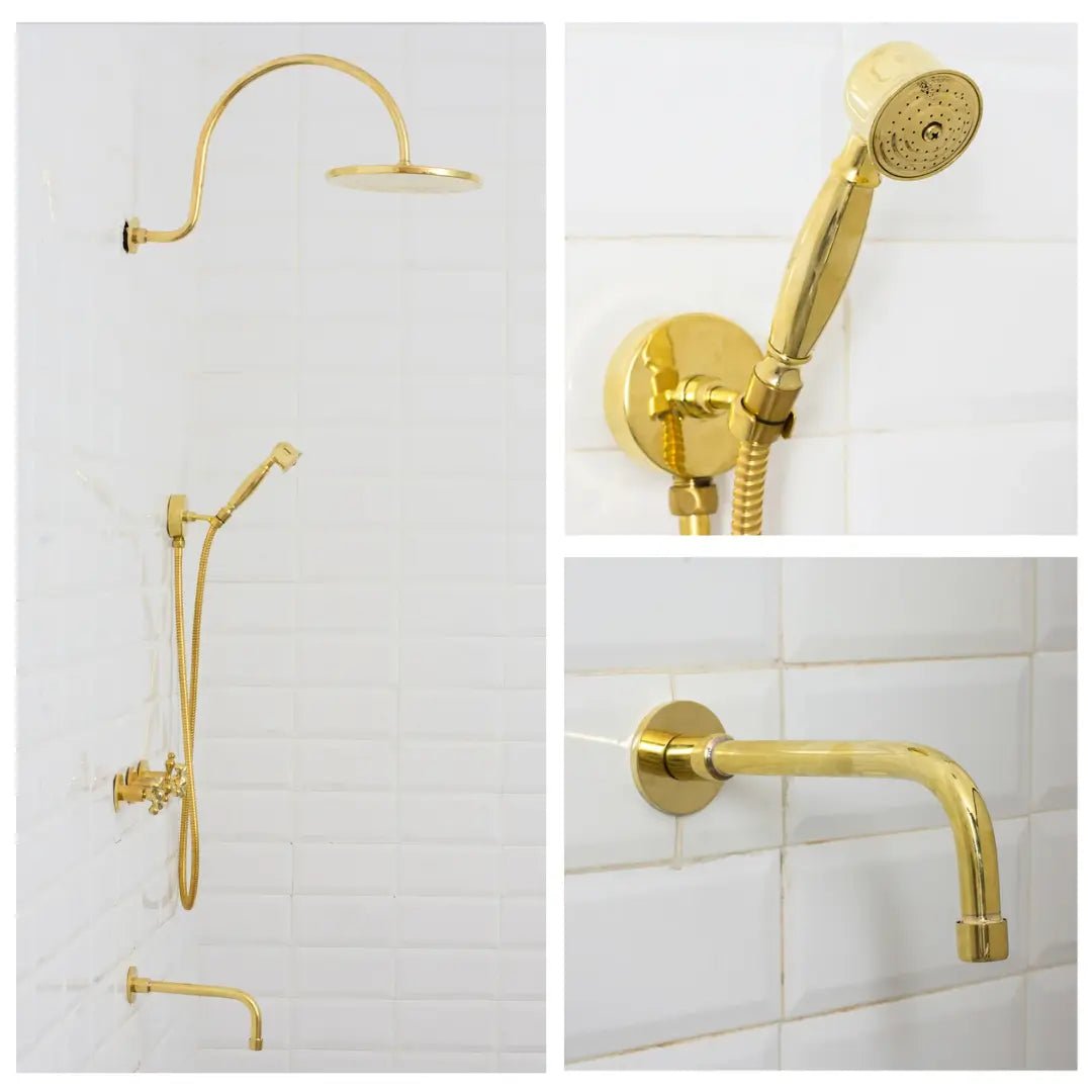 Unlacquered Brass Built-in Shower Gooseneck Arm, 3-Outlet Concealed Hand Shower And Tub Faucet, Rainfall Shower System alternate view 5