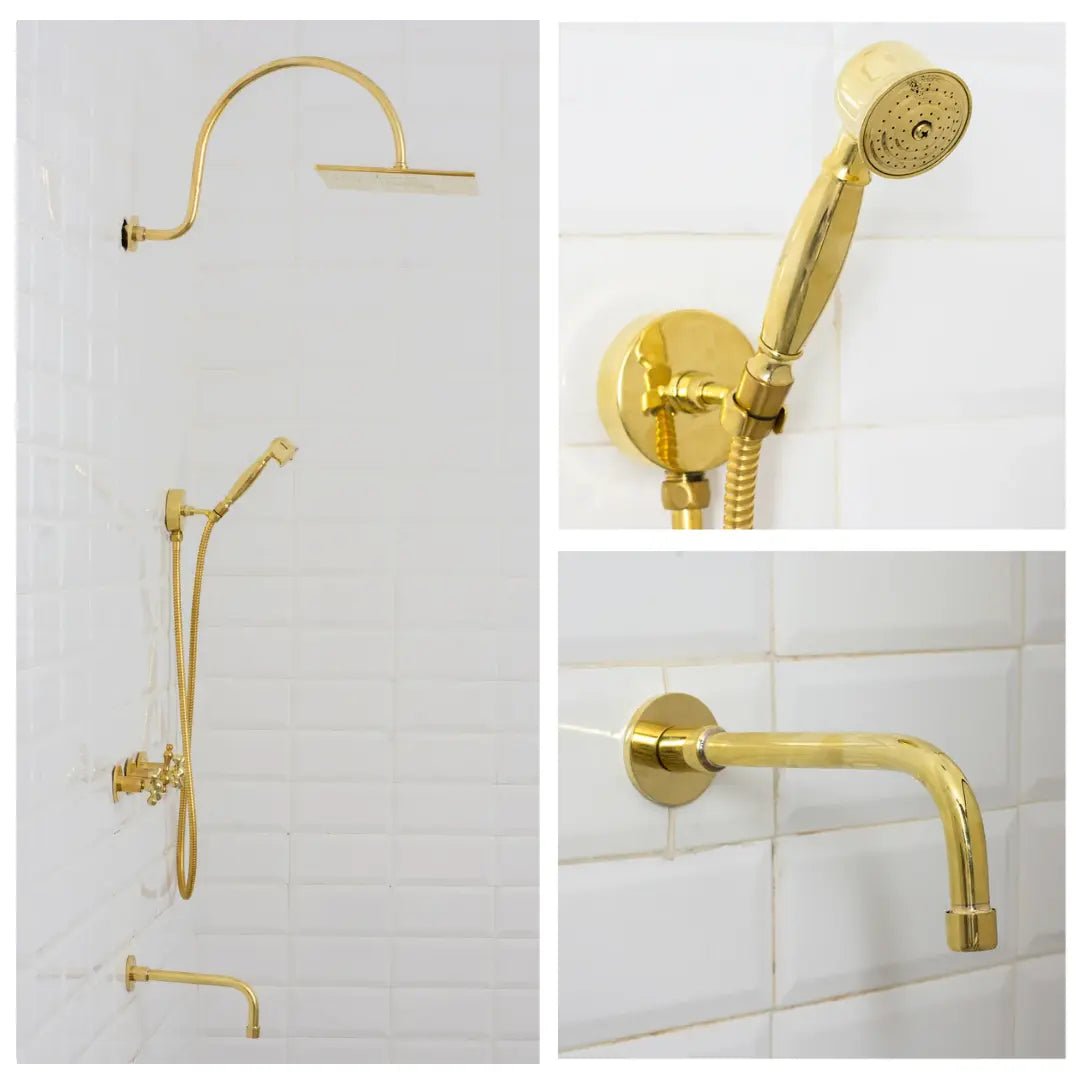 Unlacquered Brass Built-in Shower Gooseneck Arm, 3-Outlet Concealed Hand Shower And Tub Faucet, Rainfall Shower System alternate view 4