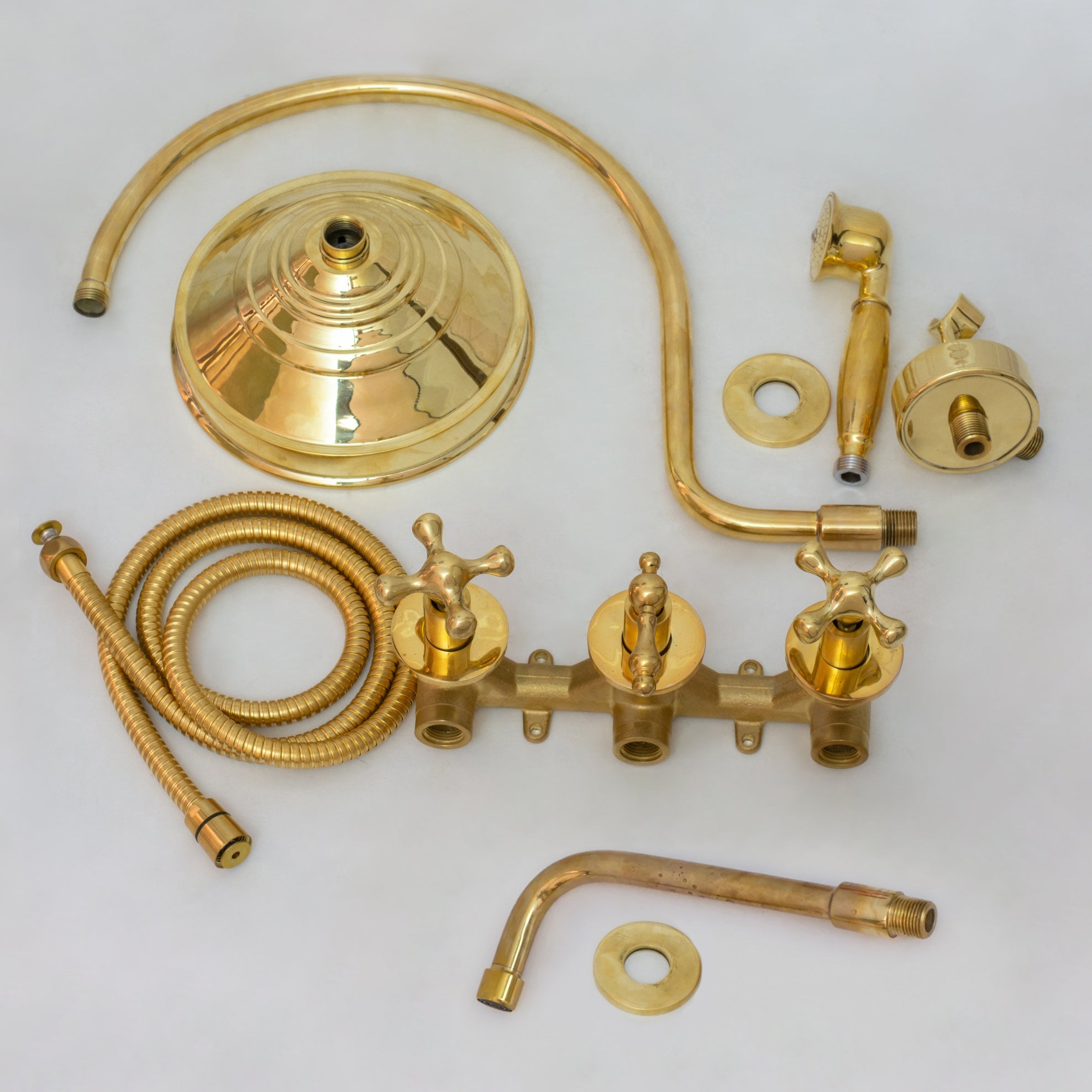 Unlacquered Brass Built-in Shower Gooseneck Arm, 3-Outlet Concealed Hand Shower And Tub Faucet, Rainfall Shower System alternate view 7