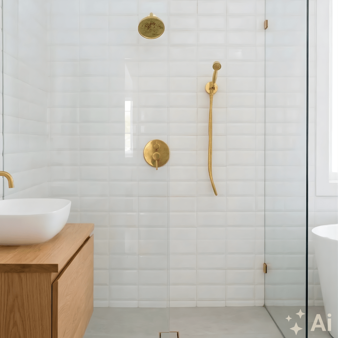 Unlacquered Brass Built-In Shower System | Angled Showerhead & Handheld | Concealed 2-Outlet Set alternate view 2