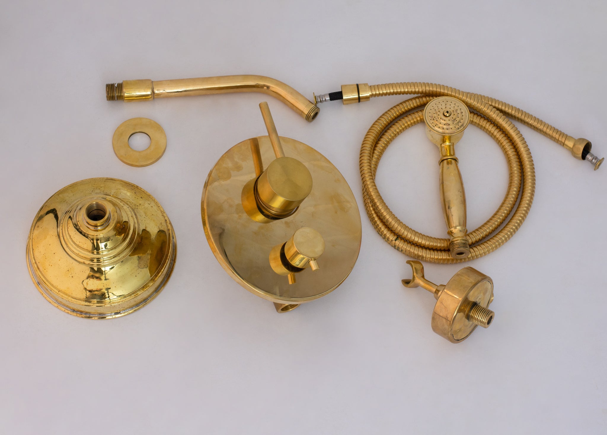 Unlacquered Brass Built-In Shower System | Angled Showerhead & Handheld | Concealed 2-Outlet Set alternate view 6