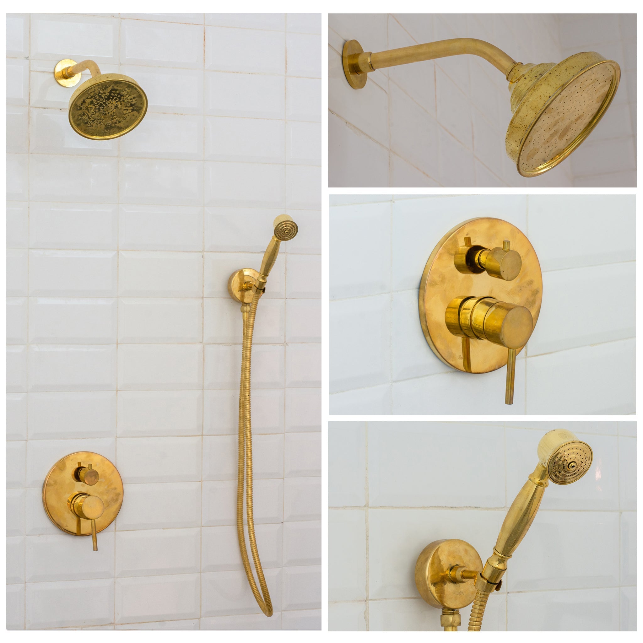 Unlacquered Brass Built-In Shower System | Angled Showerhead & Handheld | Concealed 2-Outlet Set alternate view 4