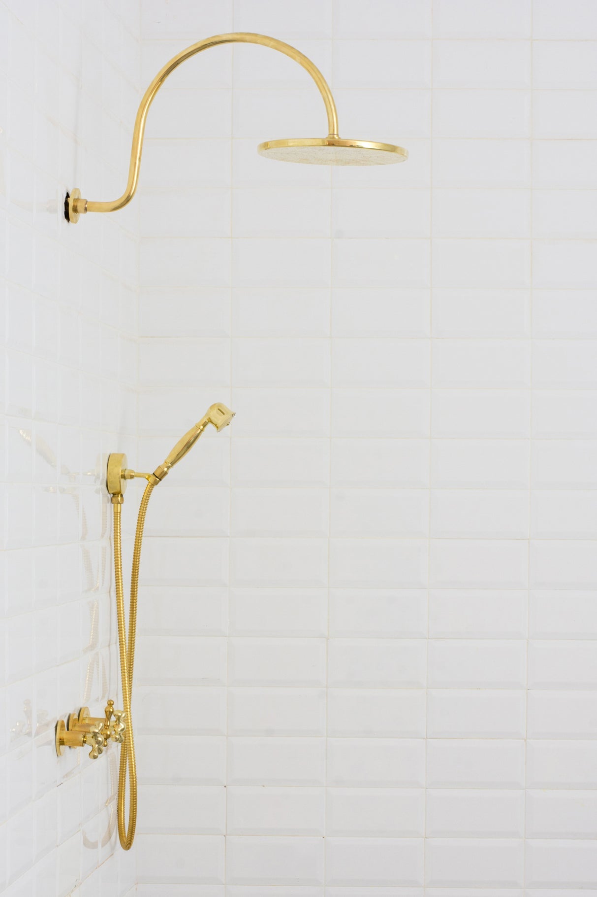Unlacquered Brass Concealed Shower – Gooseneck Rainfall Arm with Handheld, 2-Outlet Shower System alternate view 9
