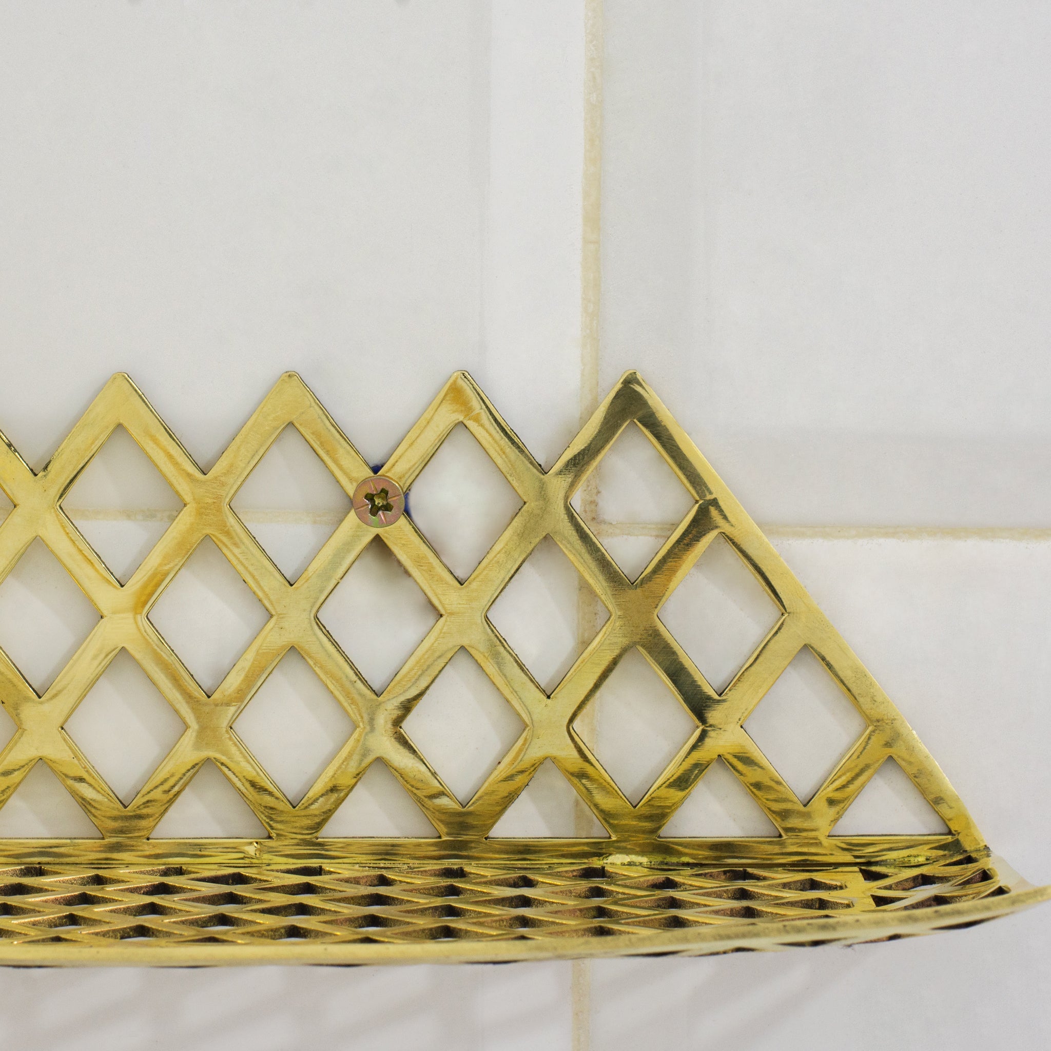Unlacquered Brass Corner Shower Shelf Grid | Brass Floating Shower Caddy alternate view 7